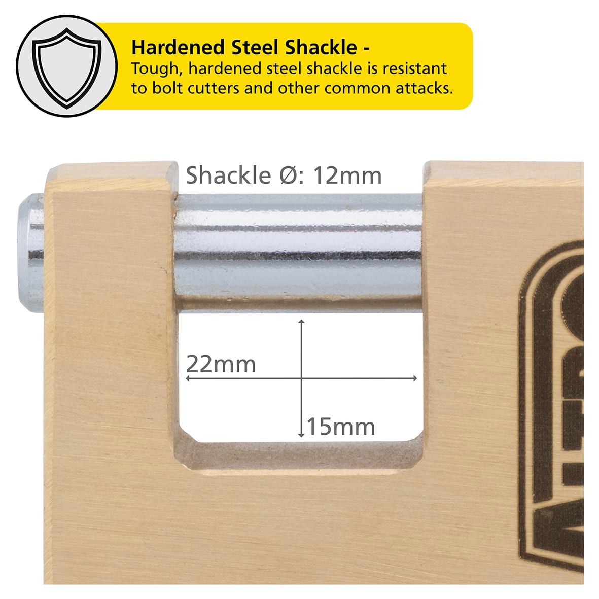 Solid Brass Shutter Lock - 70mm Body - 16.5 x 22mm Shackle - Keyed to Differ - view 5