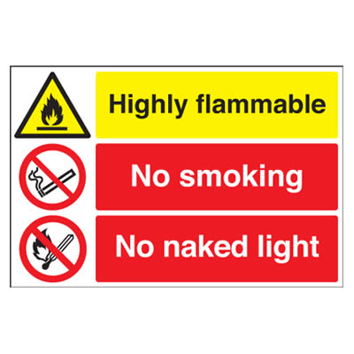 Danger Highly Flammable / No Smoking / No Naked Lights Sign - 600 x 400mm - Rigid Plastic - view 2