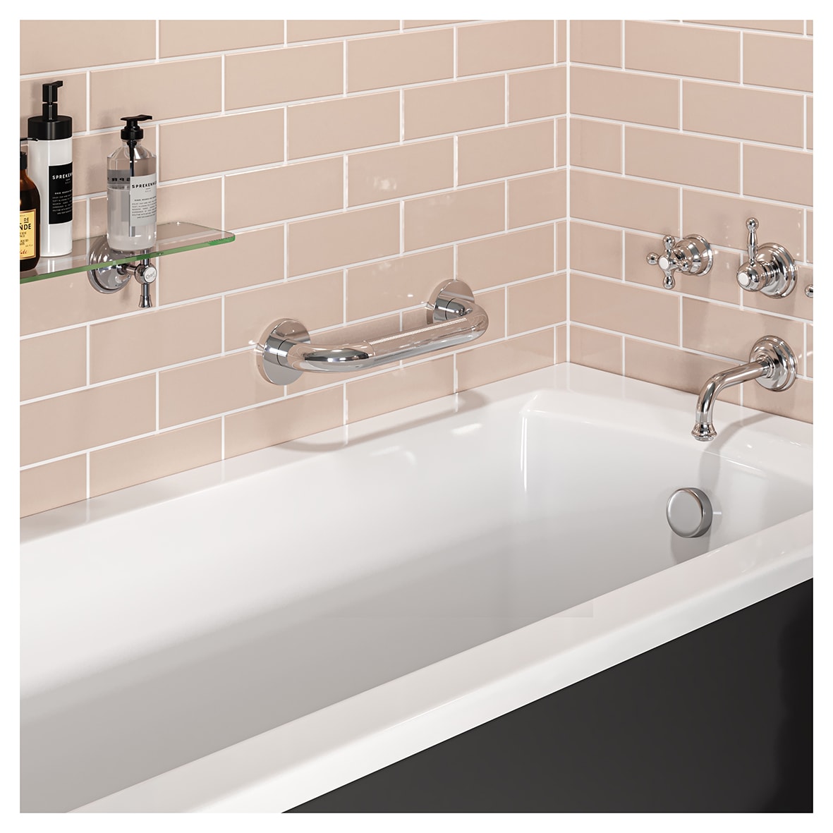32mm Stainless Steel Grab Rail with Anti-Slip Grip - 300mm Length - Polished Chrome - view 4