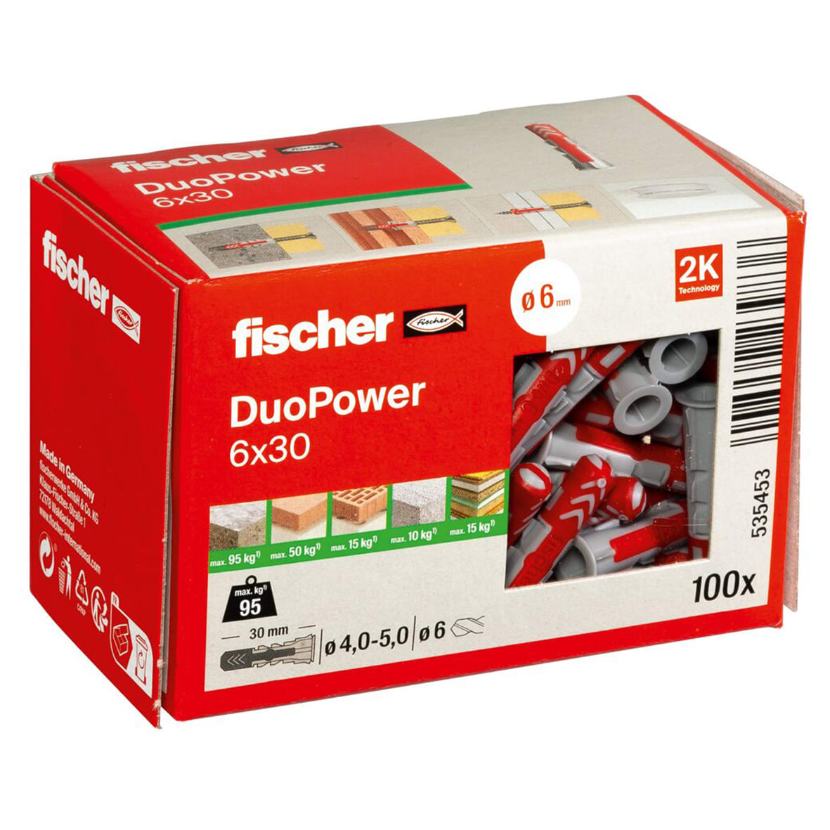 DuoPower Nylon Wall Plug - 6 x 30mm - Red & Grey - Pack of 100 - view 5