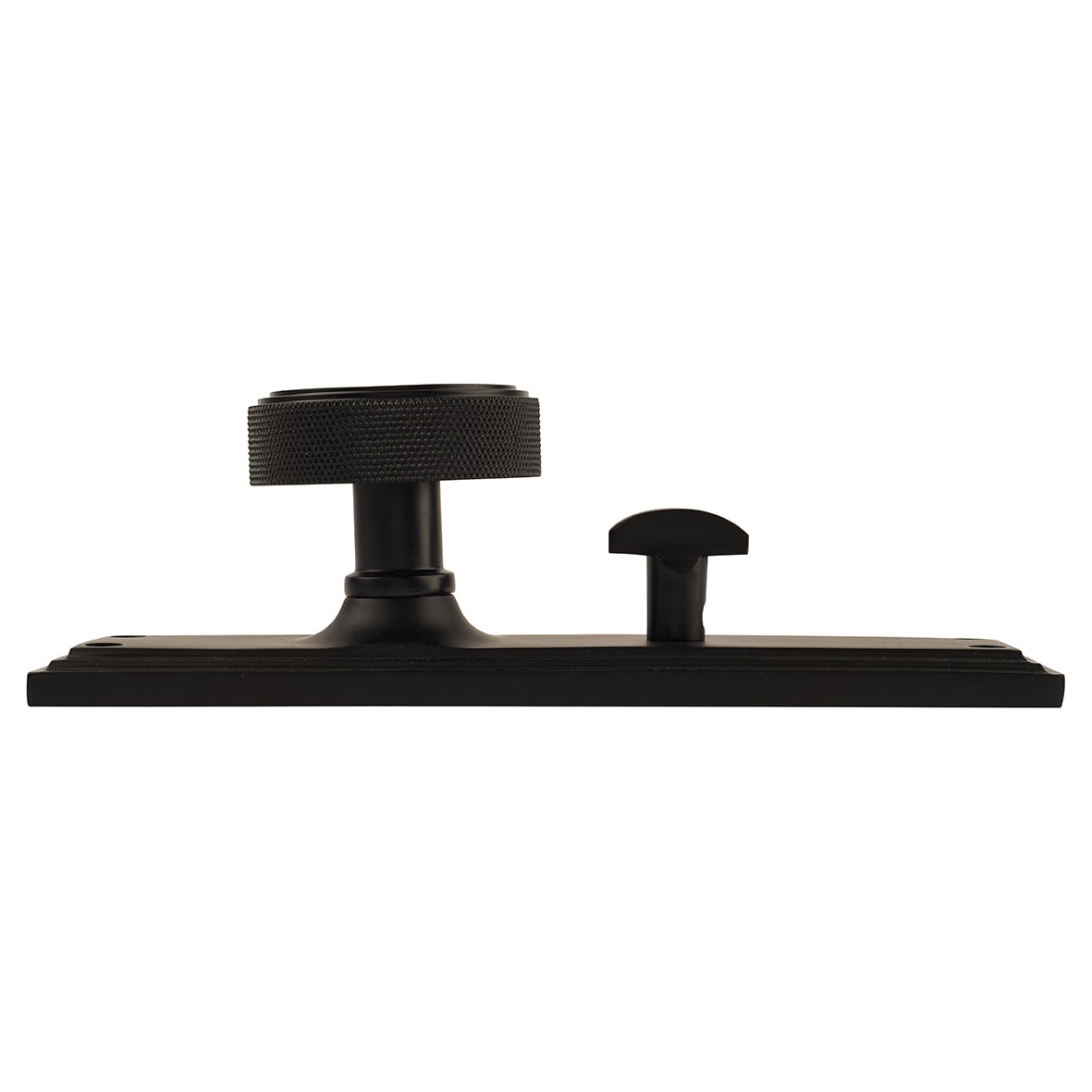 Matt Black Knurled Bathroom Mortice Door Knob on Backplate - 205 x 52mm - Miller Range - view 4