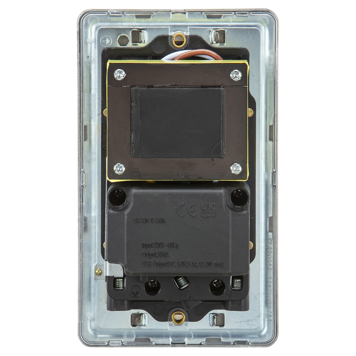 230V Shaver Socket with Type A/C USB Ports - 2.4A - Antique Brass - view 3