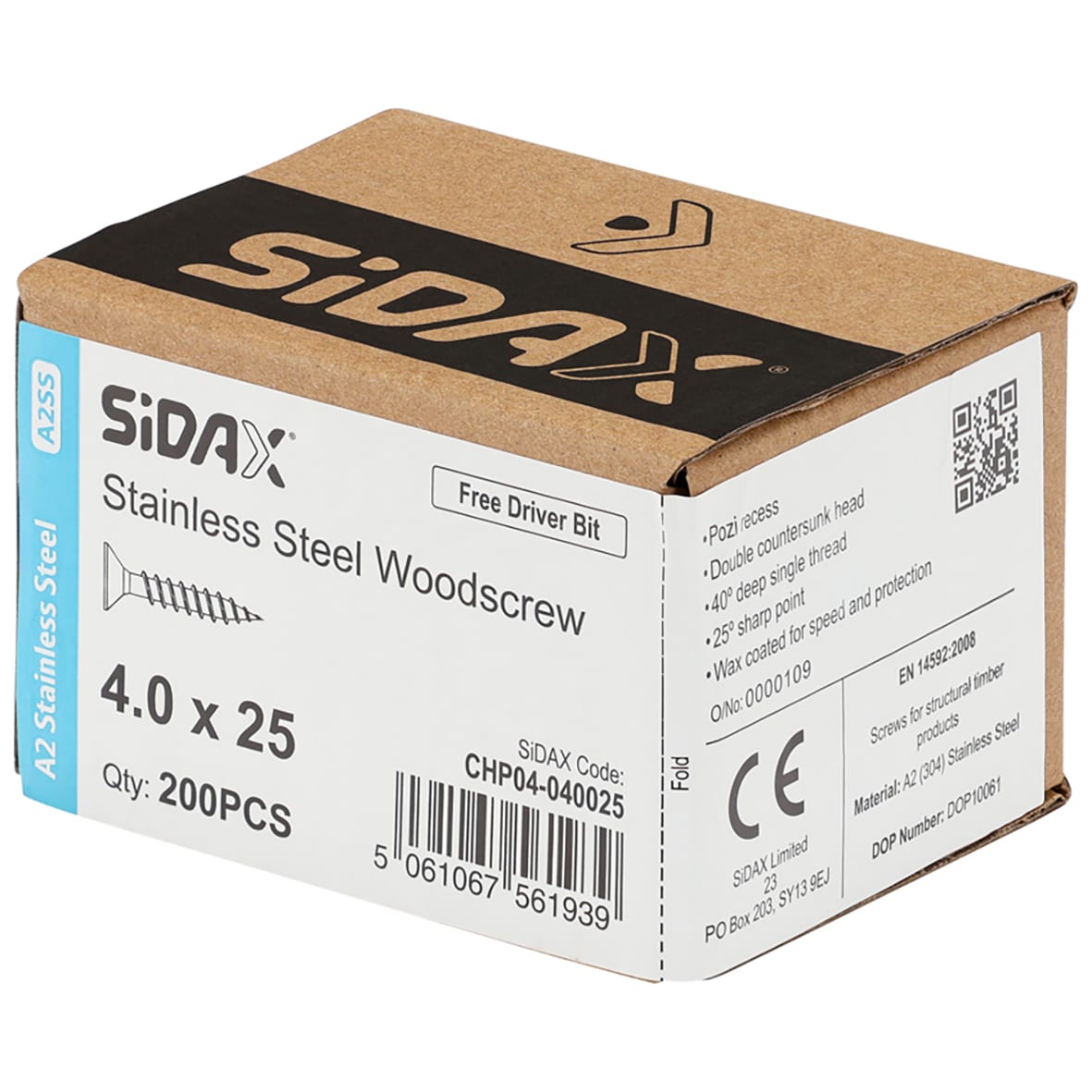 Pozi Countersunk Wood Screws - 4.0 x 25mm - A2 Stainless Steel - Pack of 200 - view 2