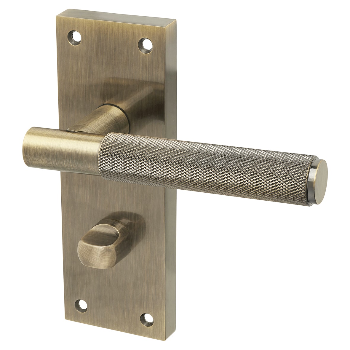 Antique Brass Knurled Bathroom Lock Door Handles Pack - Remi Range - view 2