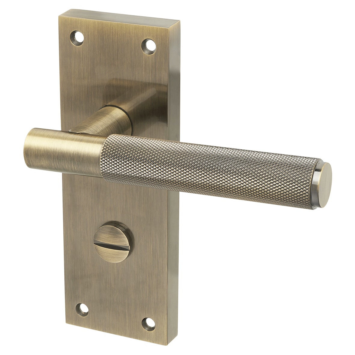 Antique Brass Knurled Bathroom Lock Door Handles Pack - Remi Range - view 3