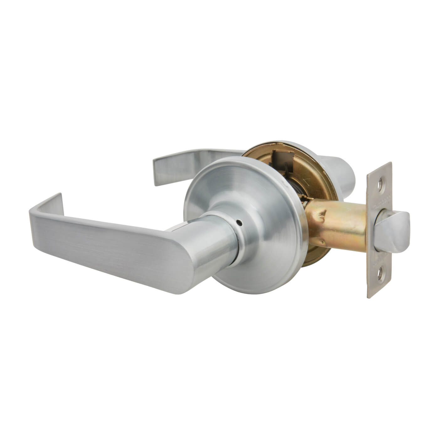 Satin Chrome Return to Door Hotel Passage Door Handles on Round Rose Set - view 2