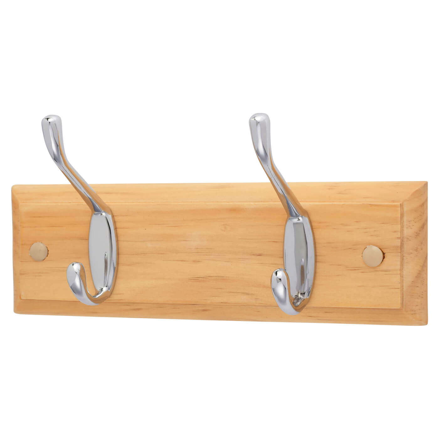 Hat & Coat Hook Rail - 225 x 70mm - 2 Hooks - Pine Board with Polished Chrome Hooks - view 2
