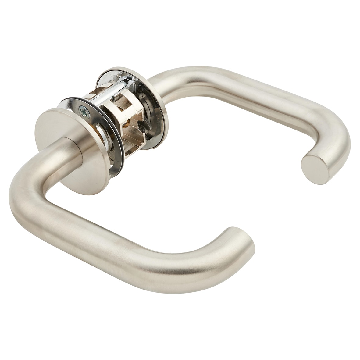 Satin Stainless Steel Door Handles on Round Slim Rose - Schema Kurvig Range - view 4