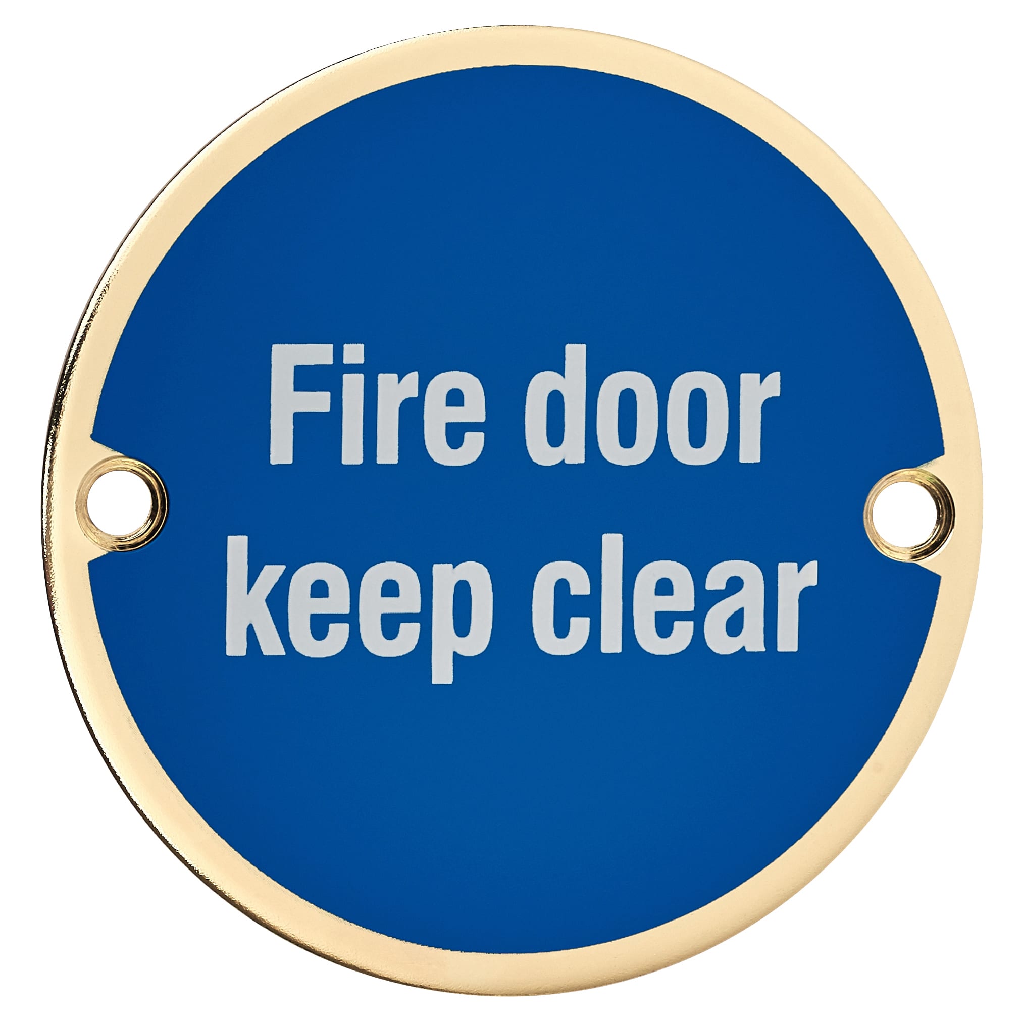 Fire Door Keep Clear Door Sign - 75mm Diameter - Polished Brass - view 2