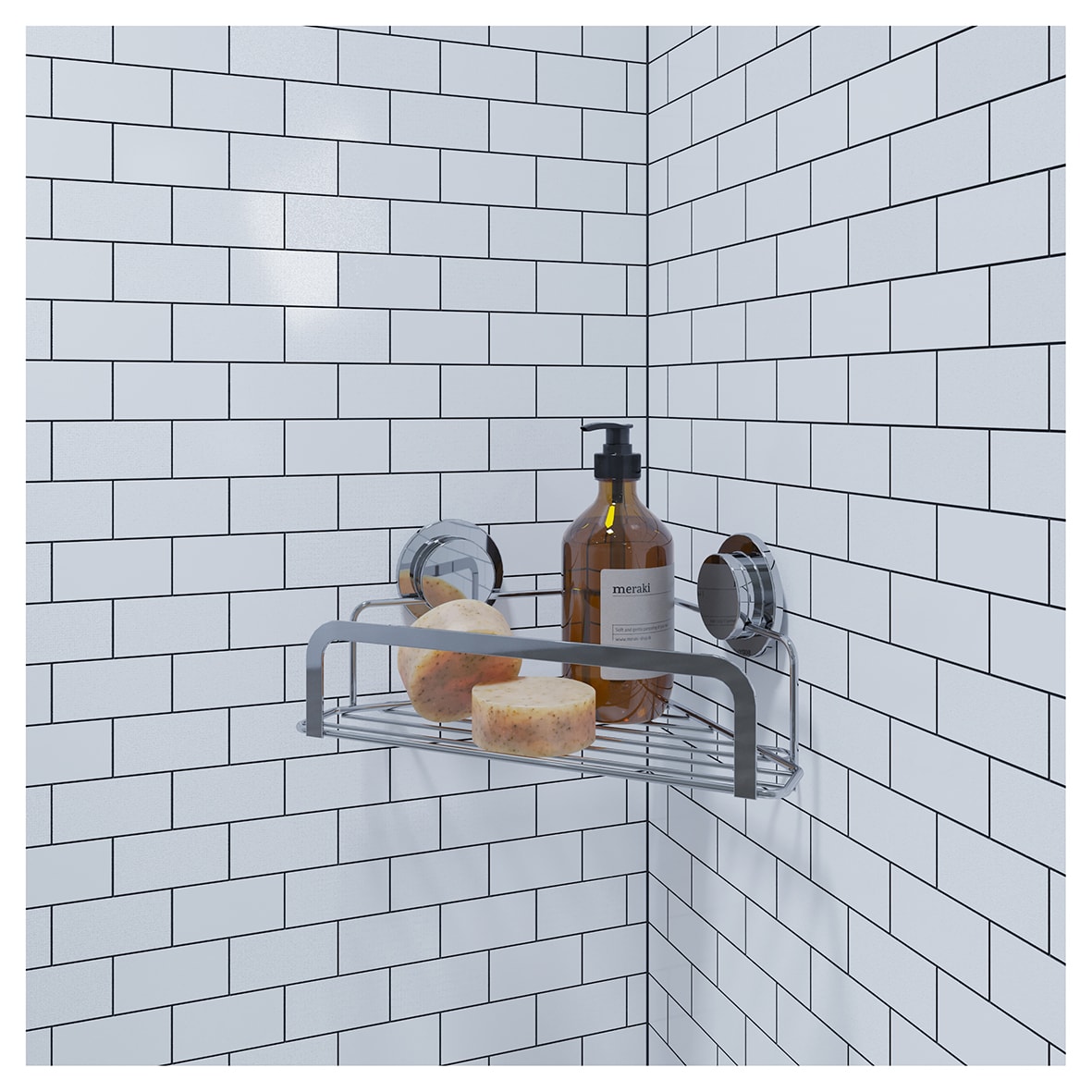 Stick 'N' Lock Corner Shower Basket - One Tier - 106 x 260 x 166mm - Polished Chrome - view 4