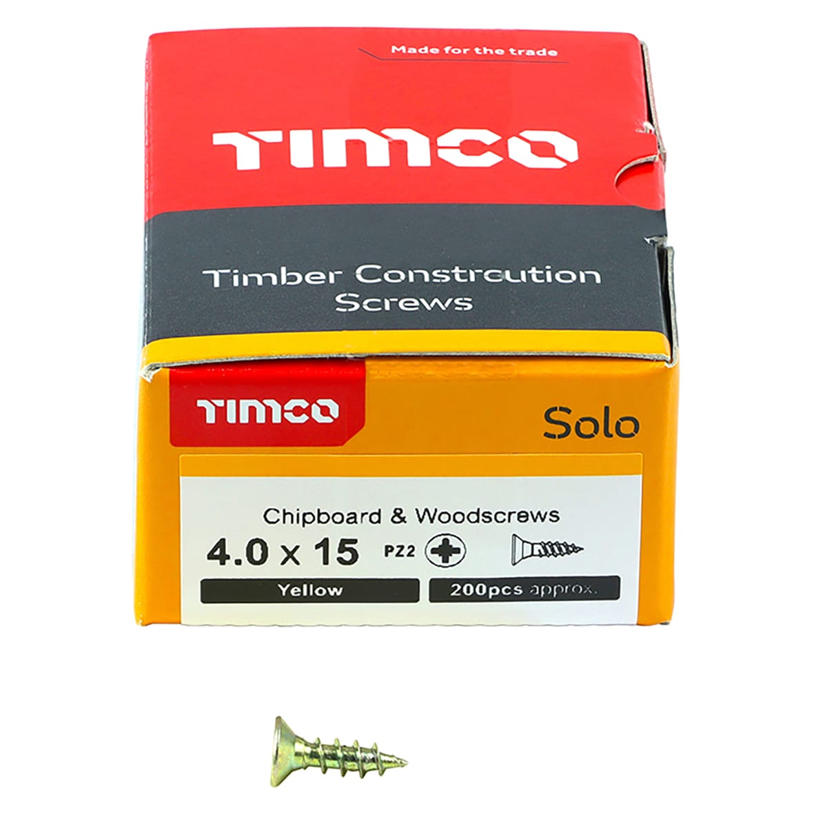 Solo Chippy Pozi Countersunk Wood Screws - 4.0 x 15mm - Yellow Zinc - Pack of 200 - view 2