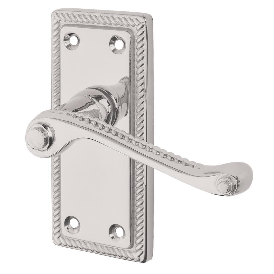 Polished Chrome Budget Rope Edge Scroll Latch Door Handles Pack - Short Plate - view 3