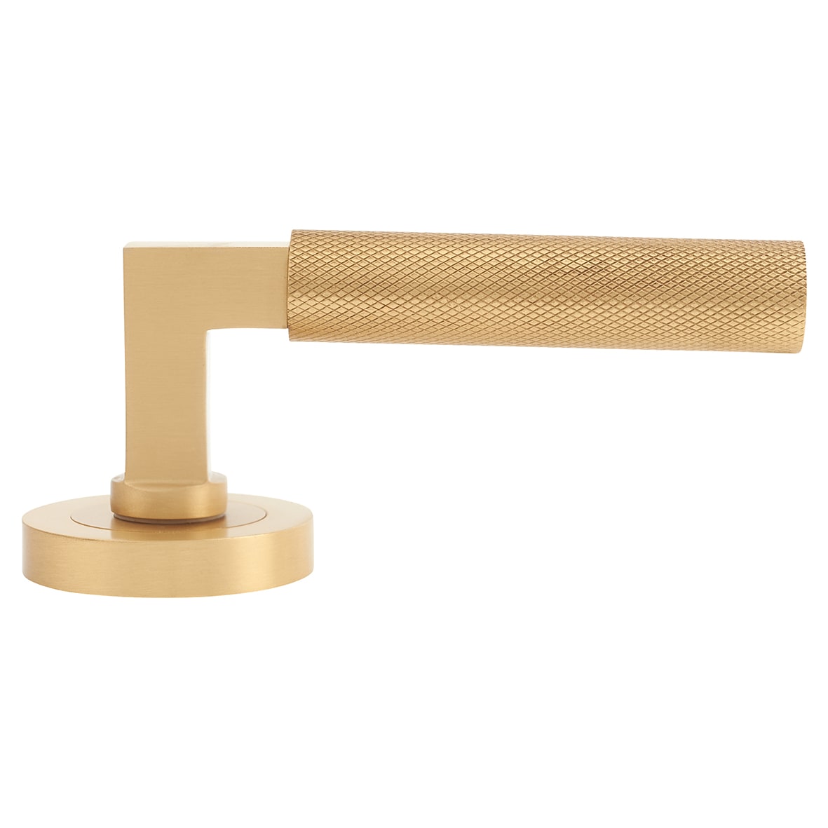 Satin Brass Knurled Door Handles on Round Rose - view 3