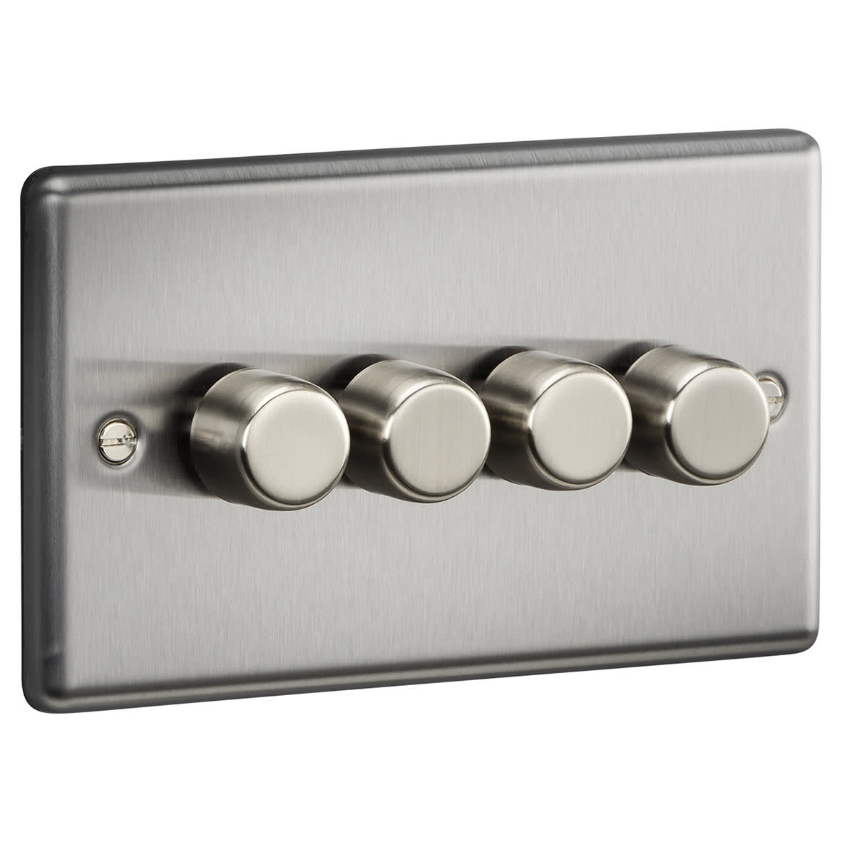 5-150W 4 Gang 2 Way Push On/Off Rotary Rounded Intelligent LED Dimmer - Brushed Chrome - view 2