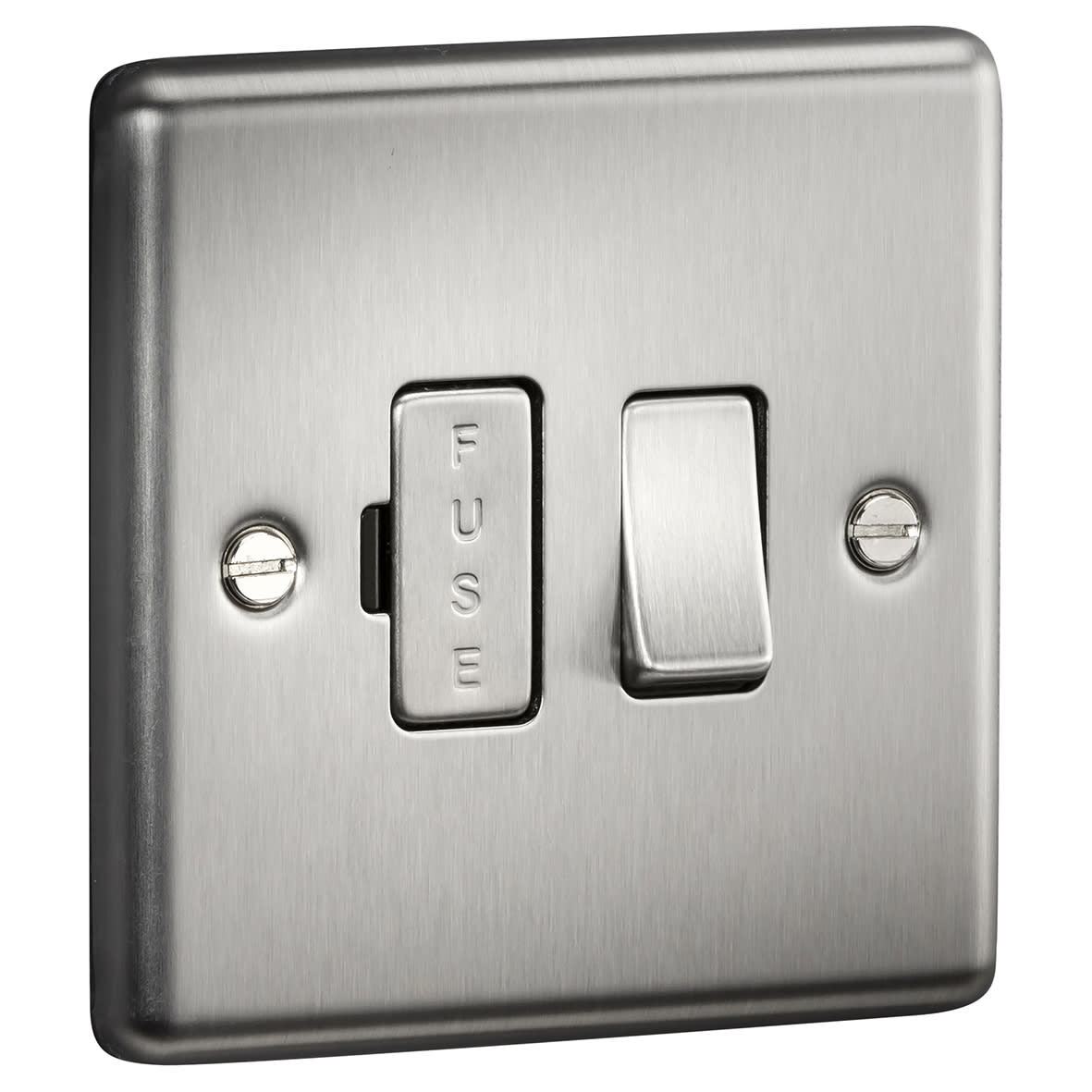 13A 1 Gang Round Edge Switched Fused Spur - Brushed Chrome - view 2