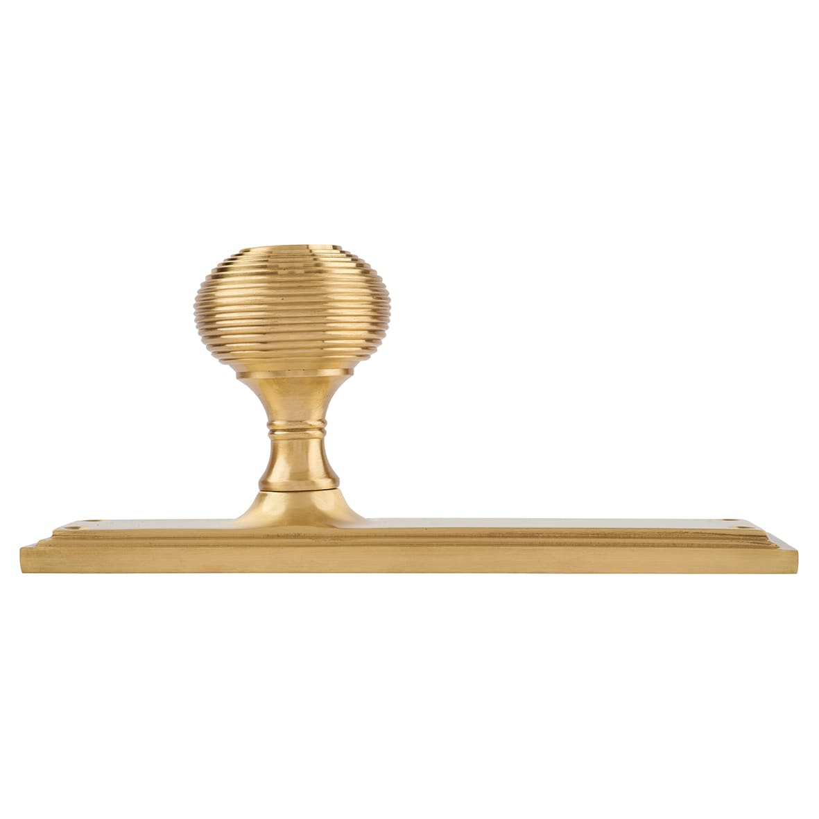 Satin Brass Reeded Latch Mortice Door Knob on Backplate- 205 x 52mm - Miller Range - view 2