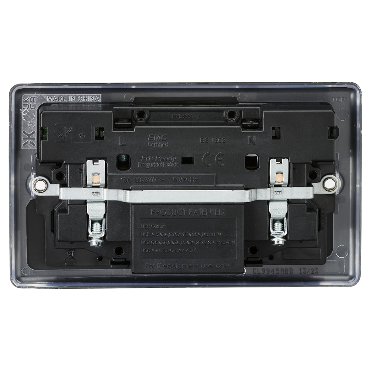 13A 2 Gang Round Edge Type A/C 45W USB Socket with 2 x USB - 2.25A - Matt Black/Black - view 5