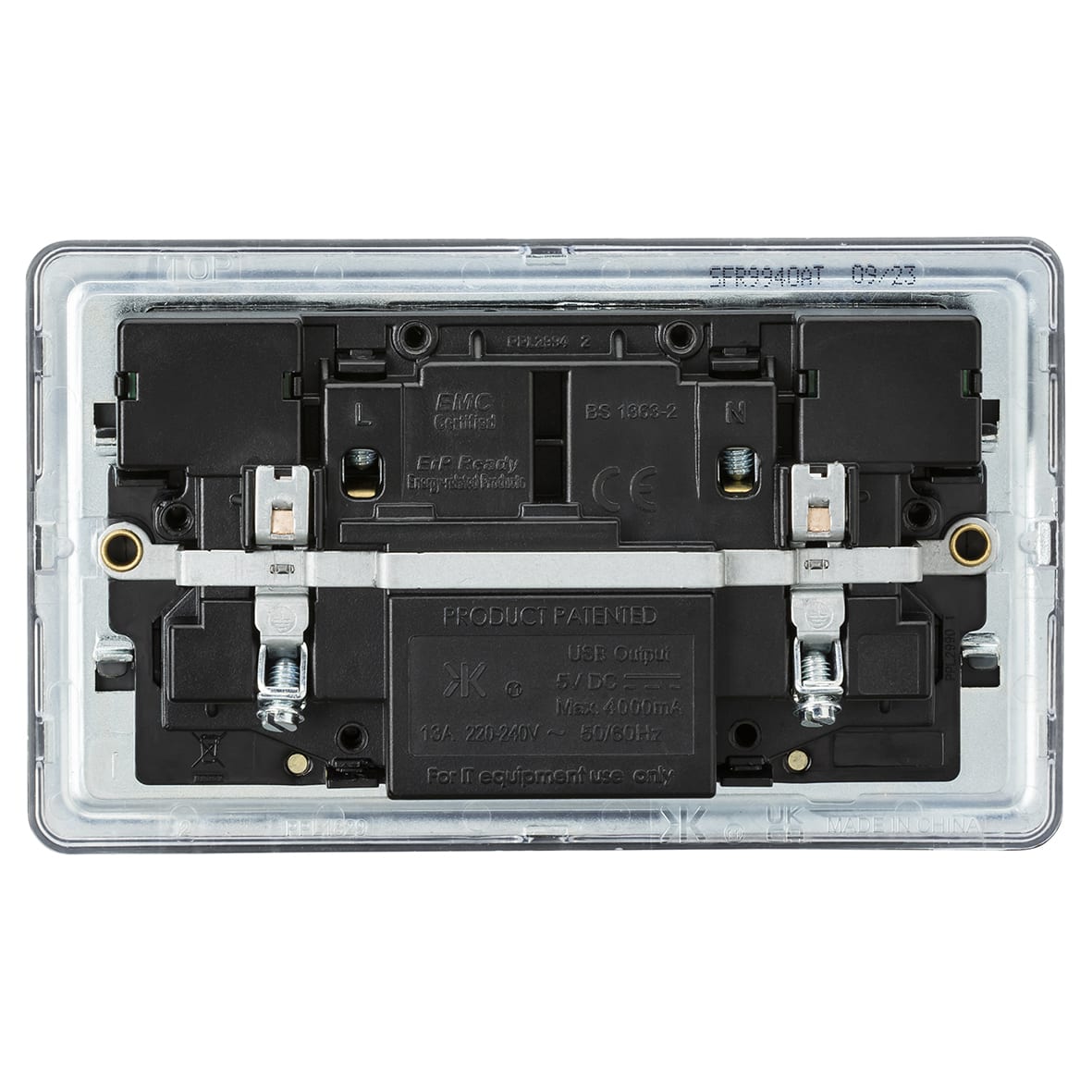 13A 2 Gang Screwless Type A/C USB Socket with 2 x USB - 4A - Anthracite/Black - view 3