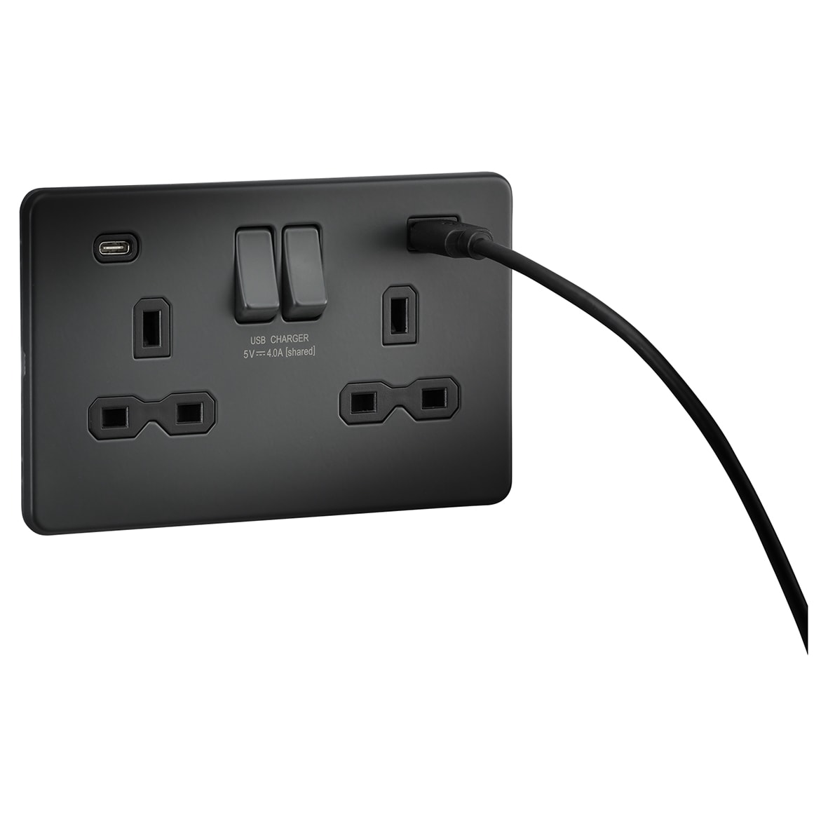 13A 2 Gang Screwless Type A/C USB Socket with 2 x USB - 4A - Anthracite/Black - view 5
