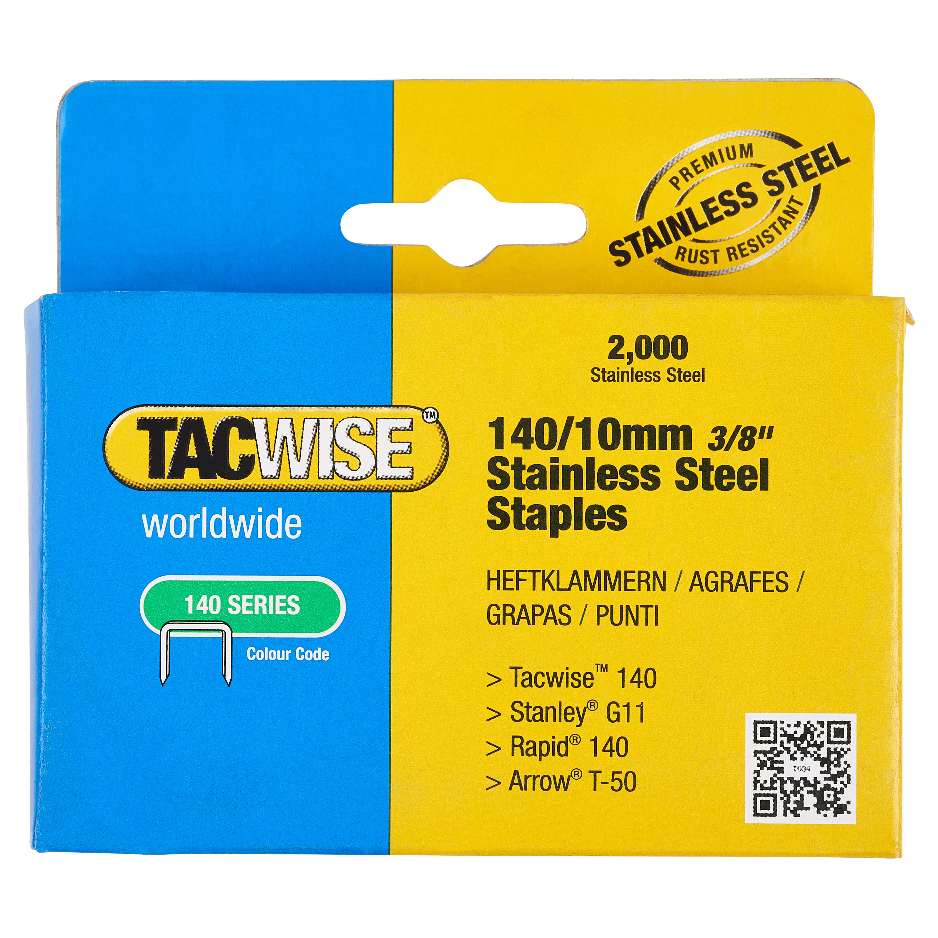 140 Series Staples (T50, G11, 140) - 10mm Length - Stainless Steel Staples - Pack of 2000 - view 3