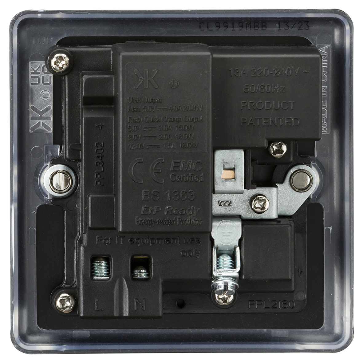 13A 1 Gang Round Edge Type A/C 18W USB Socket with 2 x USB - 1.5A - Matt Black/Black - view 5