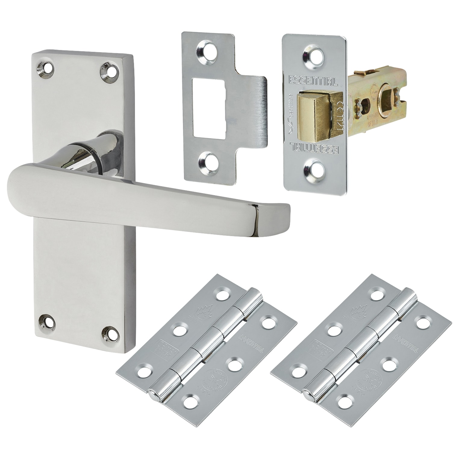 Polished Chrome Budget Straight Latch Door Handles Pack - Short Plate - view 2