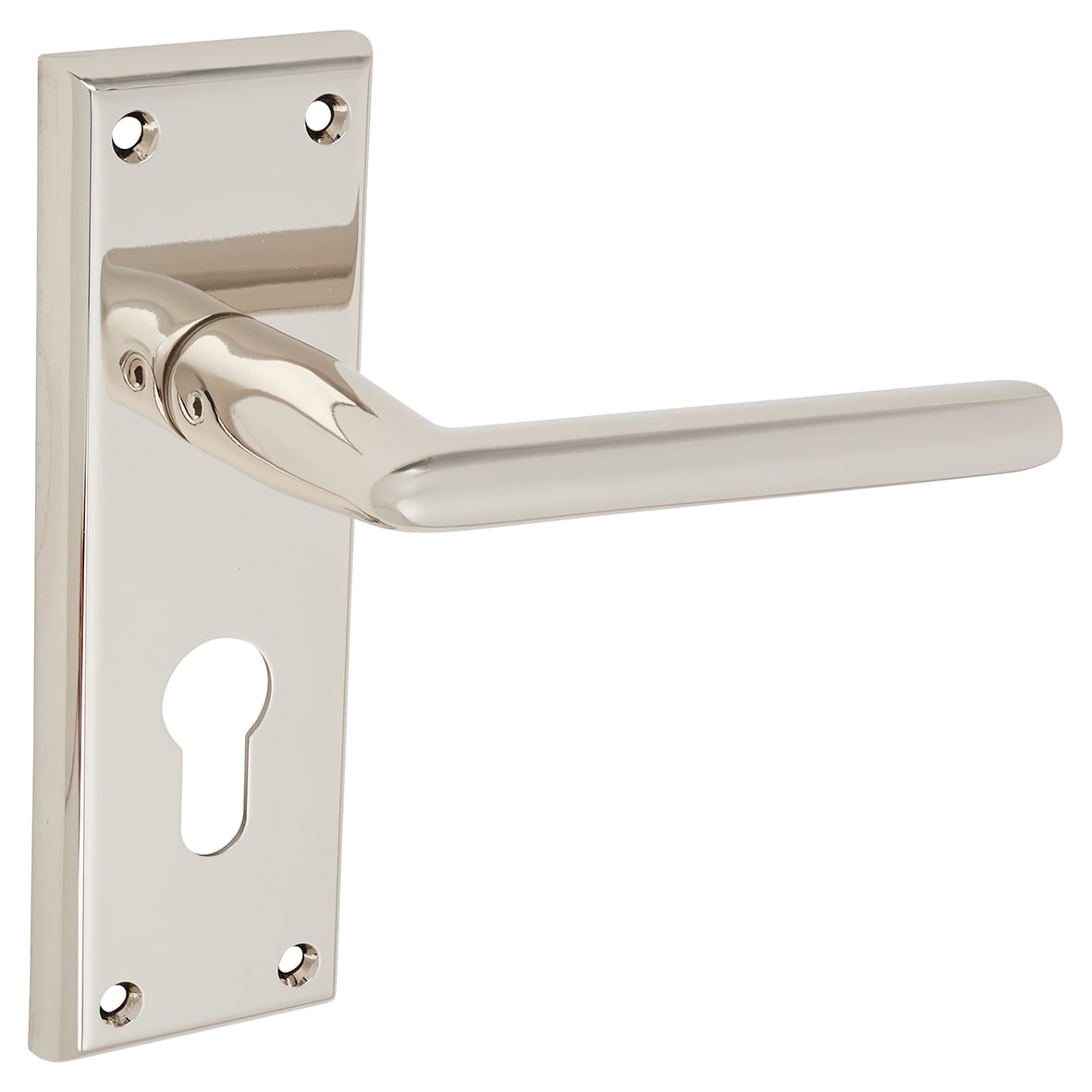 Brass Polished Nickel Euro Lock Door Handles - Dieci Range - 150 x 50mm - view 2