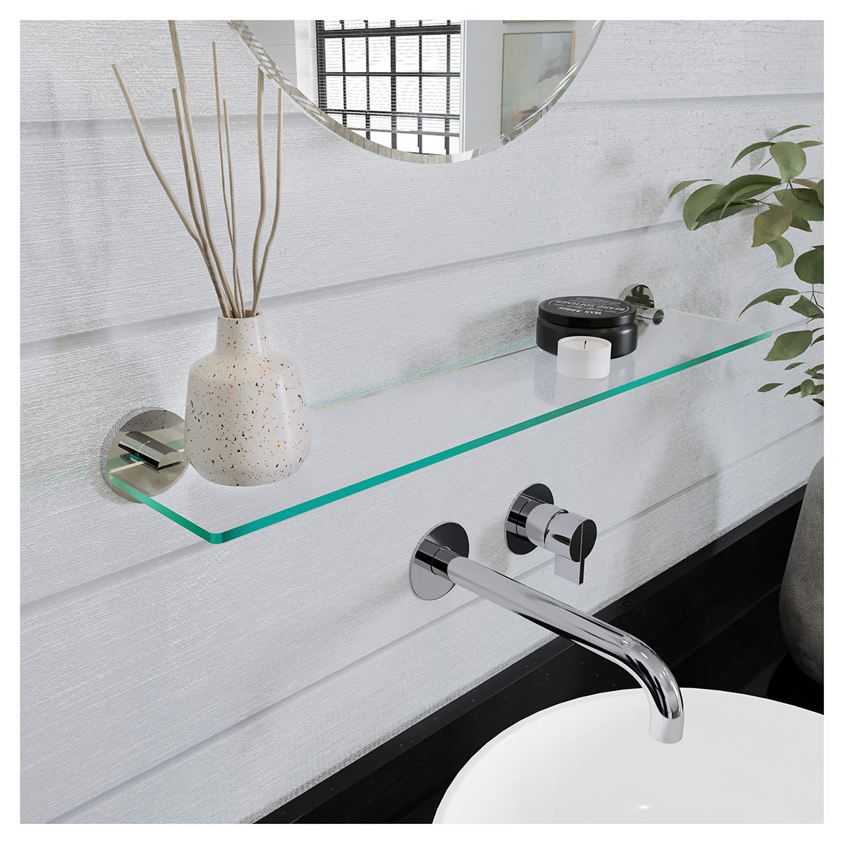 Epsom Flexi-Fix Glass Shelf - 590 x 135.5 x 60mm - Polished Chrome - view 3