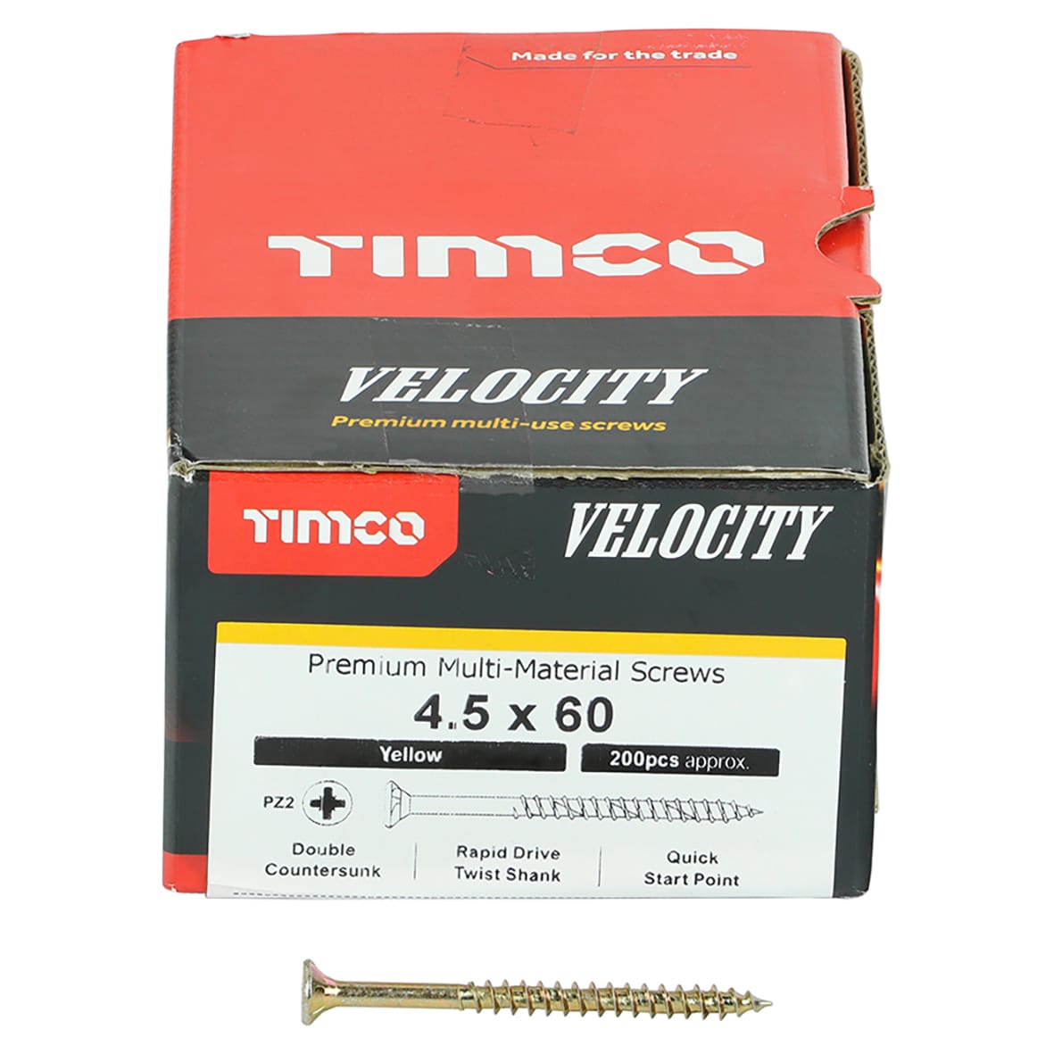 Velocity Pozi Countersunk Wood Screws - 4.5 x 60mm - Yellow Zinc - Pack of 200 - view 2