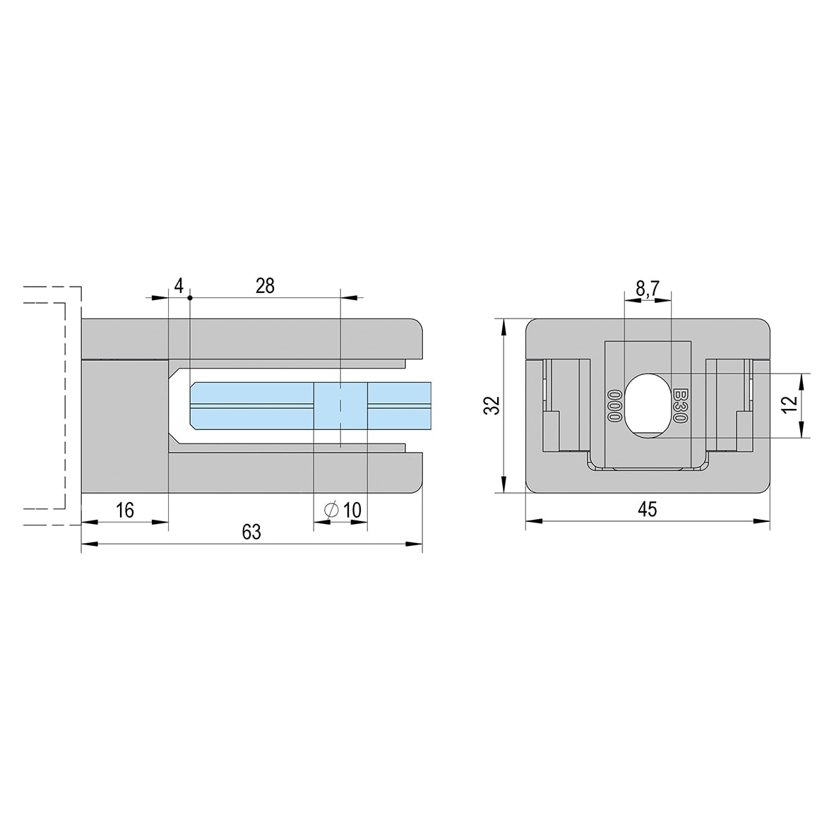 D Shaped Balustrade Clamp - 63 x 45mm - 316 Grade Brushed Stainless Steel - Pack of 4 - view 2