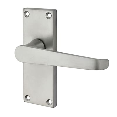 Satin Chrome Budget Straight Latch Door Handles - Short Plate - Mia Range - 114 x 42mm - view 2