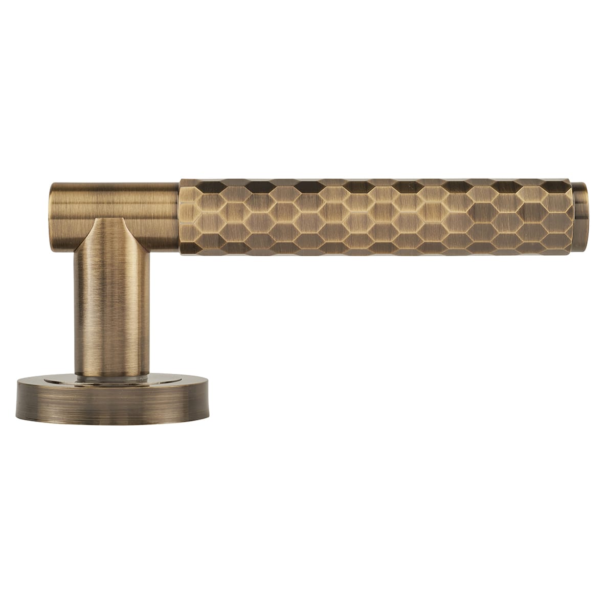 Antique Brass Honeycomb Door Handles on Round Rose - Cara Range - view 5