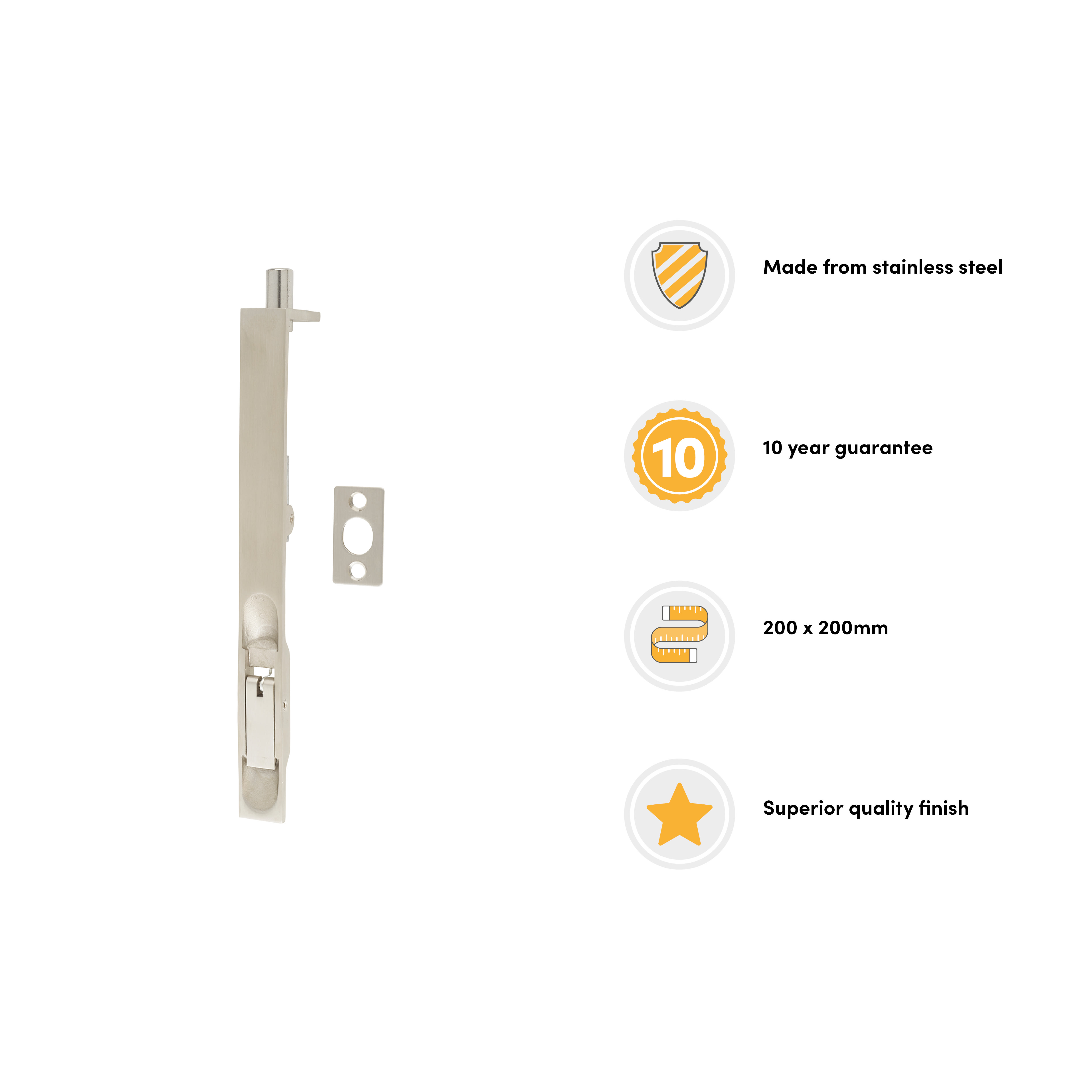 Lever Action Flush Bolt - 200 x 20mm - Satin Stainless Steel - view 3