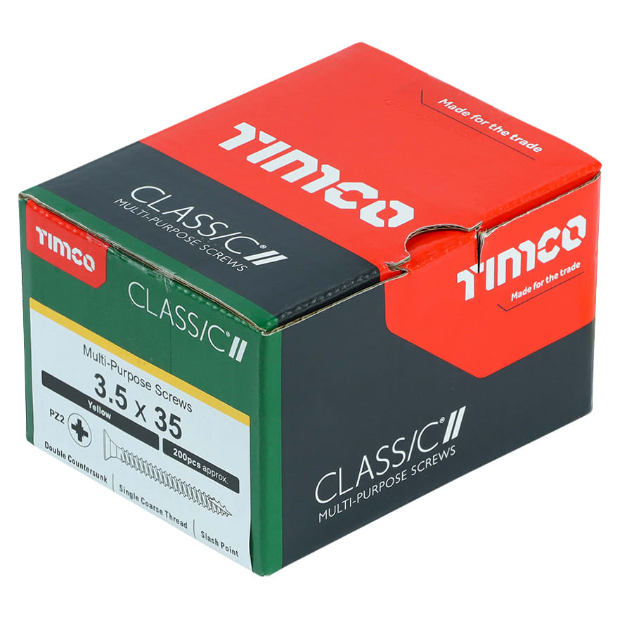 Classic Pozi Countersunk Wood Screws - 3.5 x 35mm - Yellow Zinc - Pack of 200 - view 2