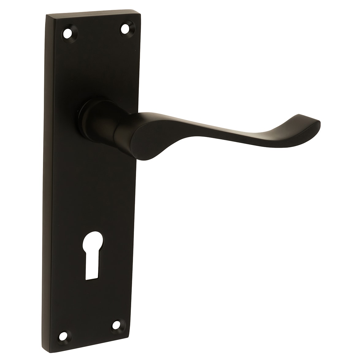 Matt Black Budget Scroll Keyhole Lock Door Handles - Mia Range - 153 x 42mm - view 2