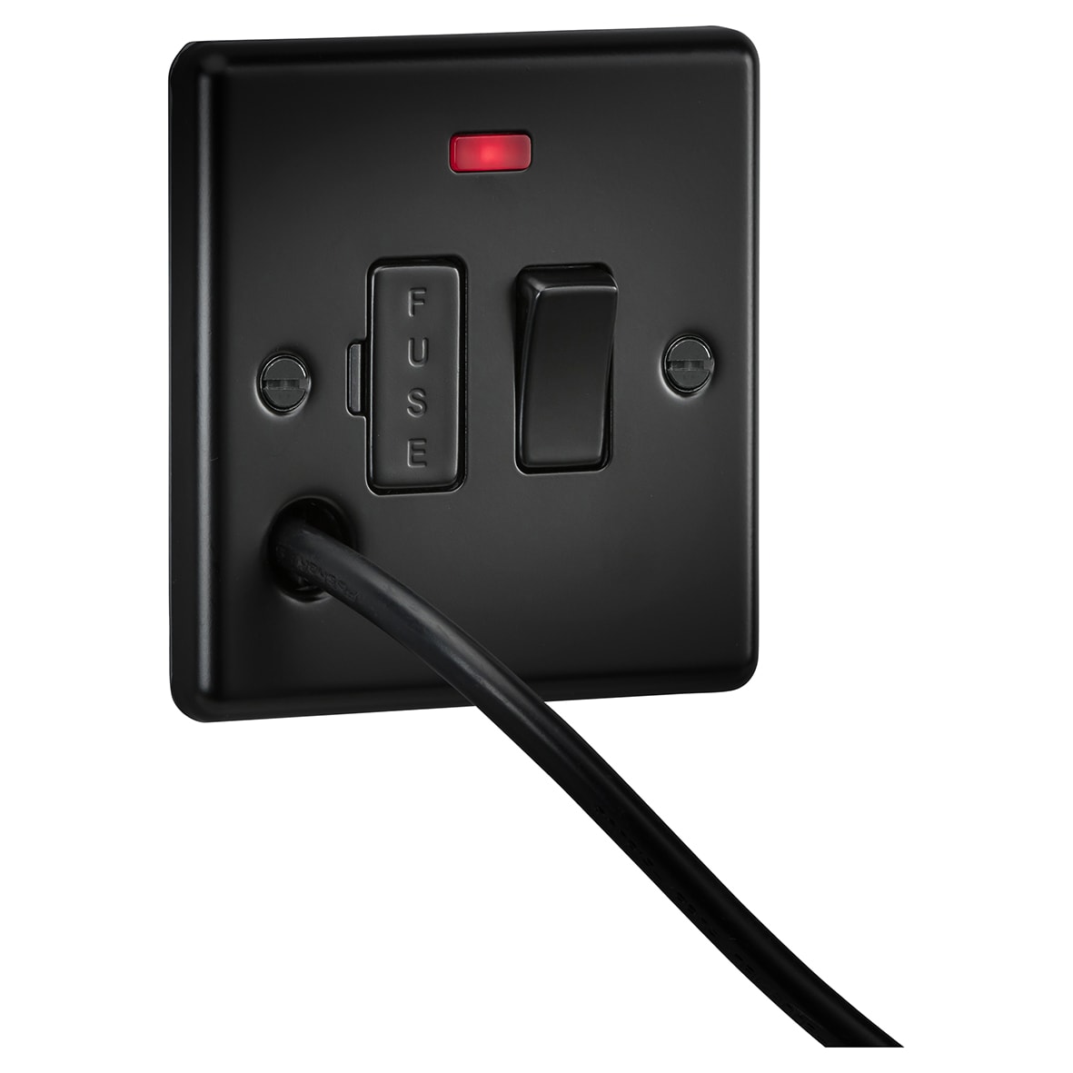 13A 1 Gang Round Edge Switched Fused Spur with Neon & Flex Outlet - Matt Black - view 2