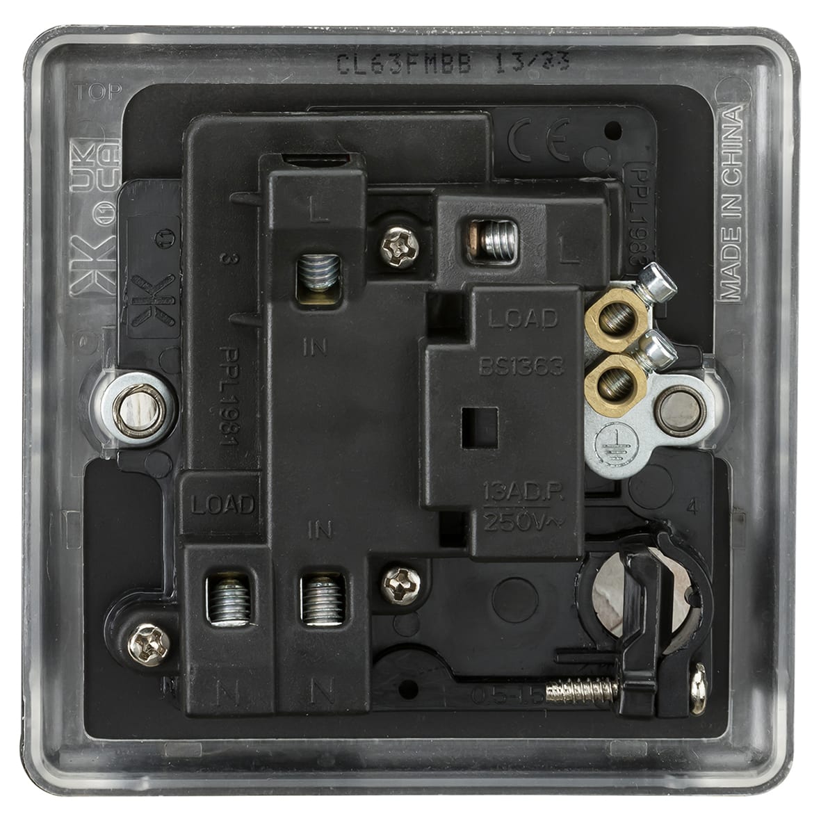 13A 1 Gang Round Edge Switched Fused Spur with Neon & Flex Outlet - Matt Black - view 4