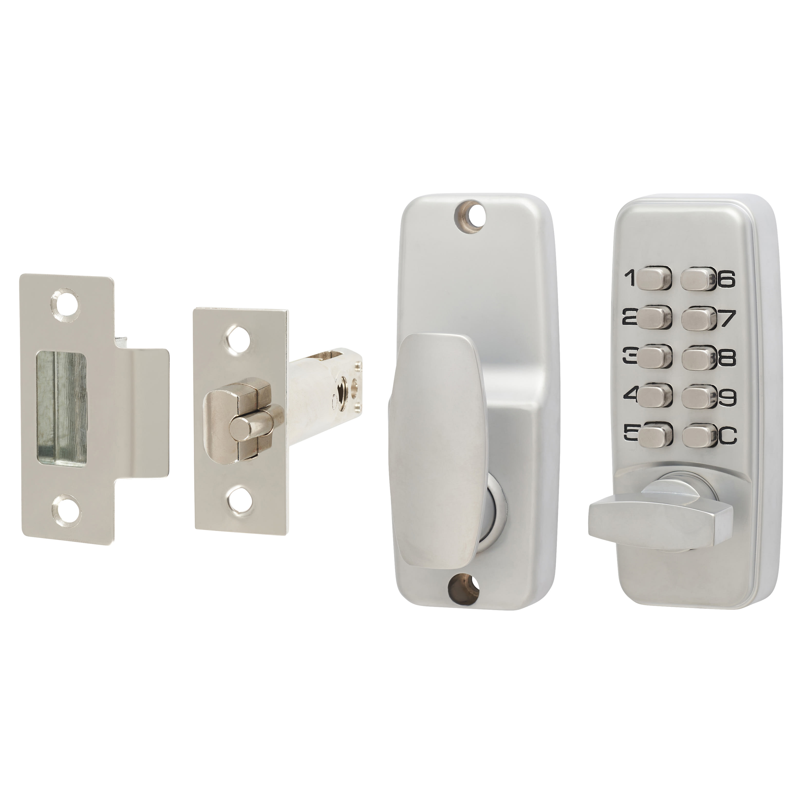 Mini Digital Push Button Code Lock and Latch - Holdback Option - Satin Chrome - view 2