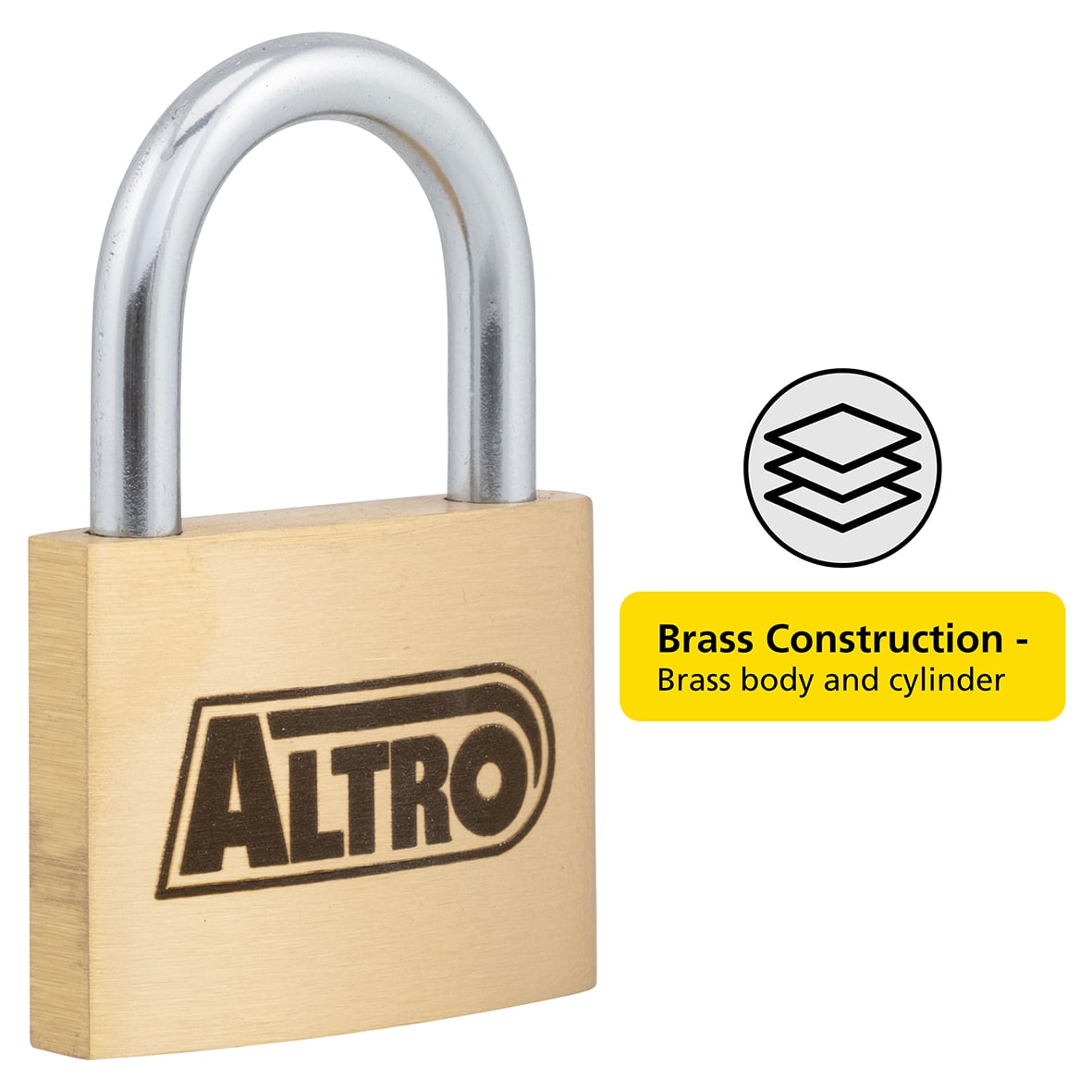 Solid Brass Padlock - 40mm Body - 21 x 20mm Shackle - Keyed to Differ - view 2