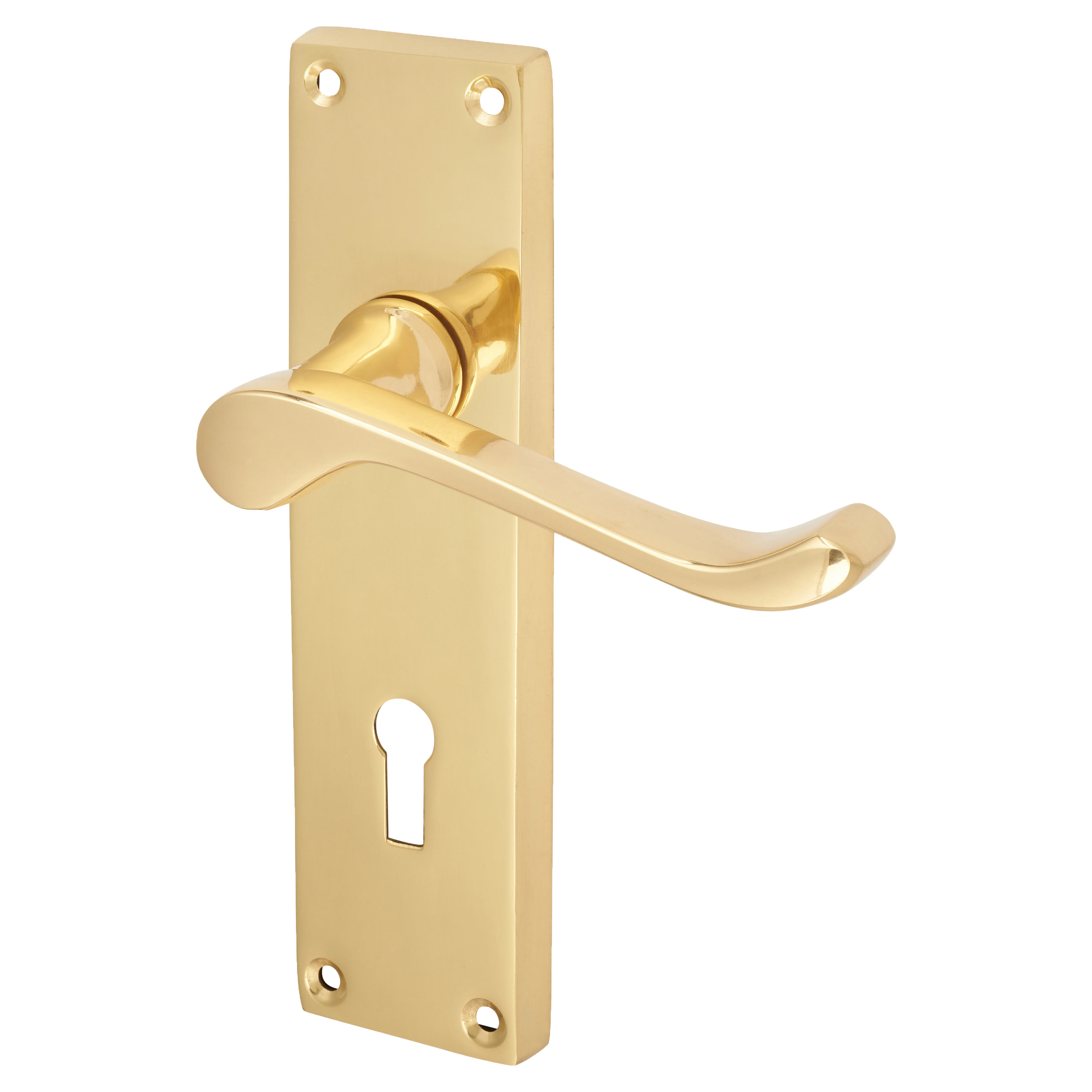 Polished Brass Victorian Scroll Keyhole Lock Door Handles - 155 x 42mm - view 2