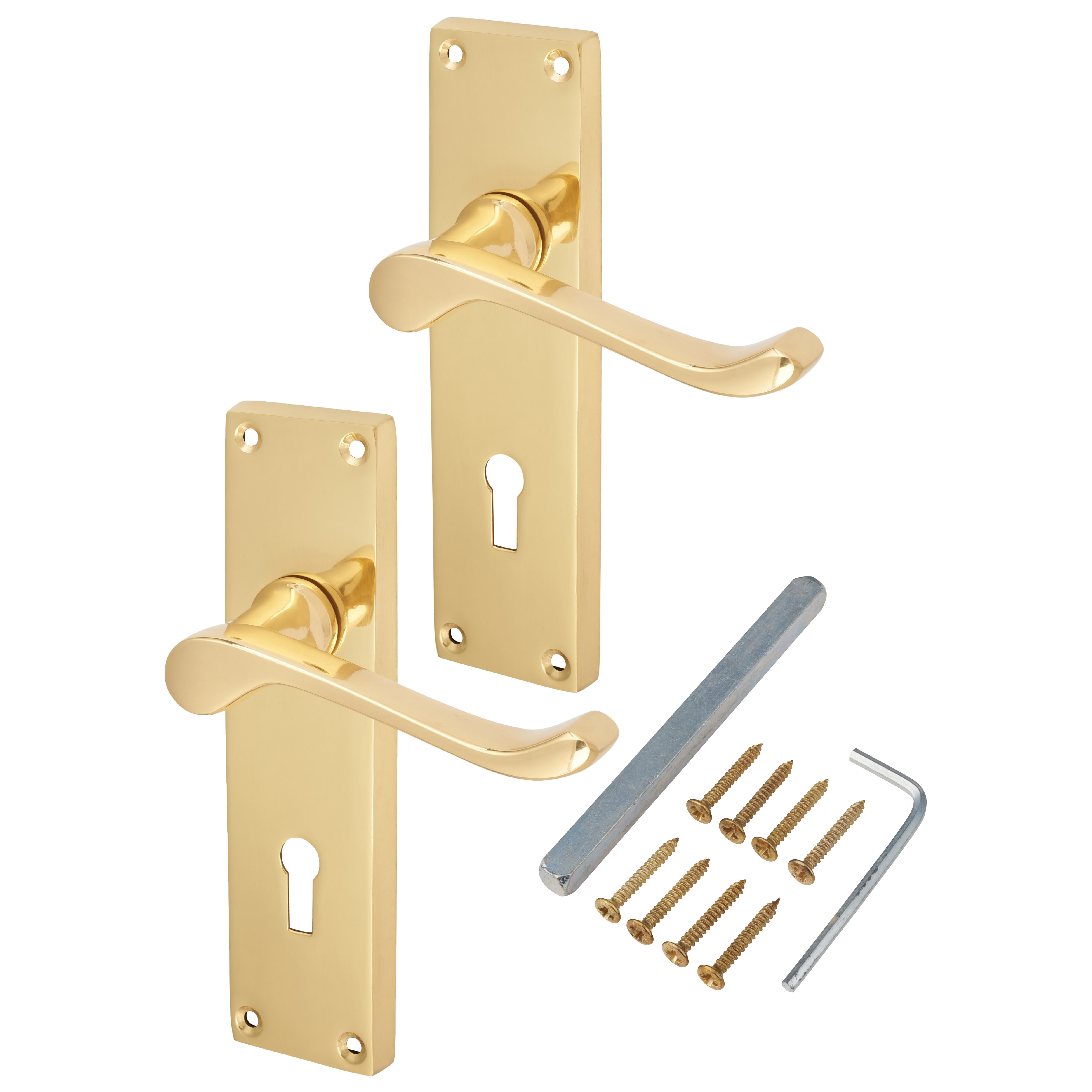 Polished Brass Victorian Scroll Keyhole Lock Door Handles - 155 x 42mm - view 3