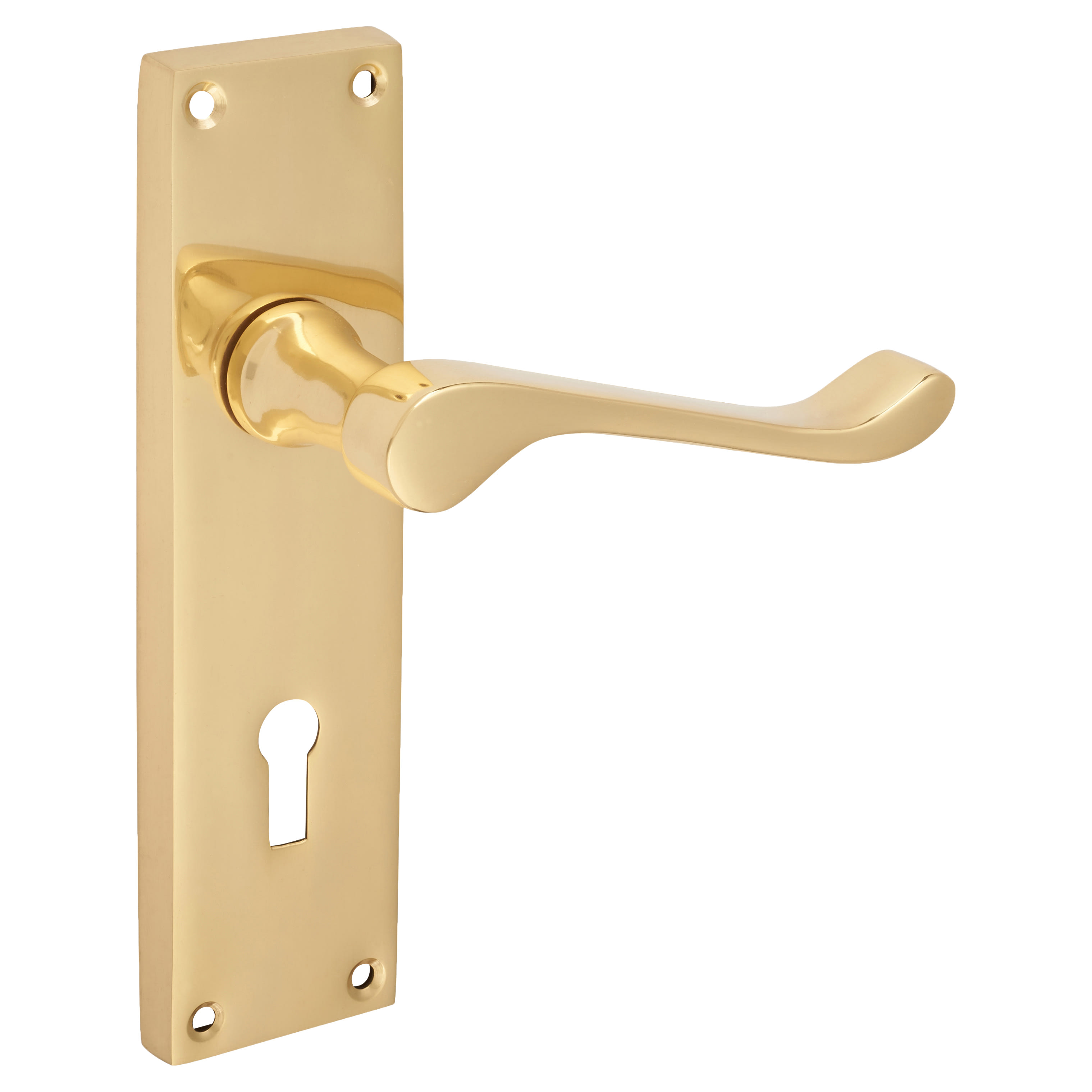 Polished Brass Victorian Scroll Keyhole Lock Door Handles - 155 x 42mm - view 4