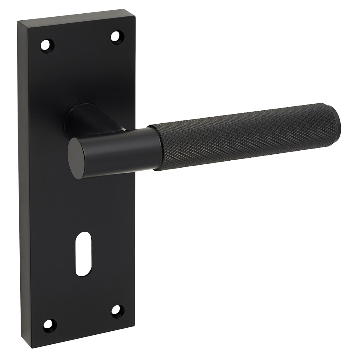 Matt Black Knurled Keyhole Lock Door Handles - Remi Range - 155 x 55mm - view 2