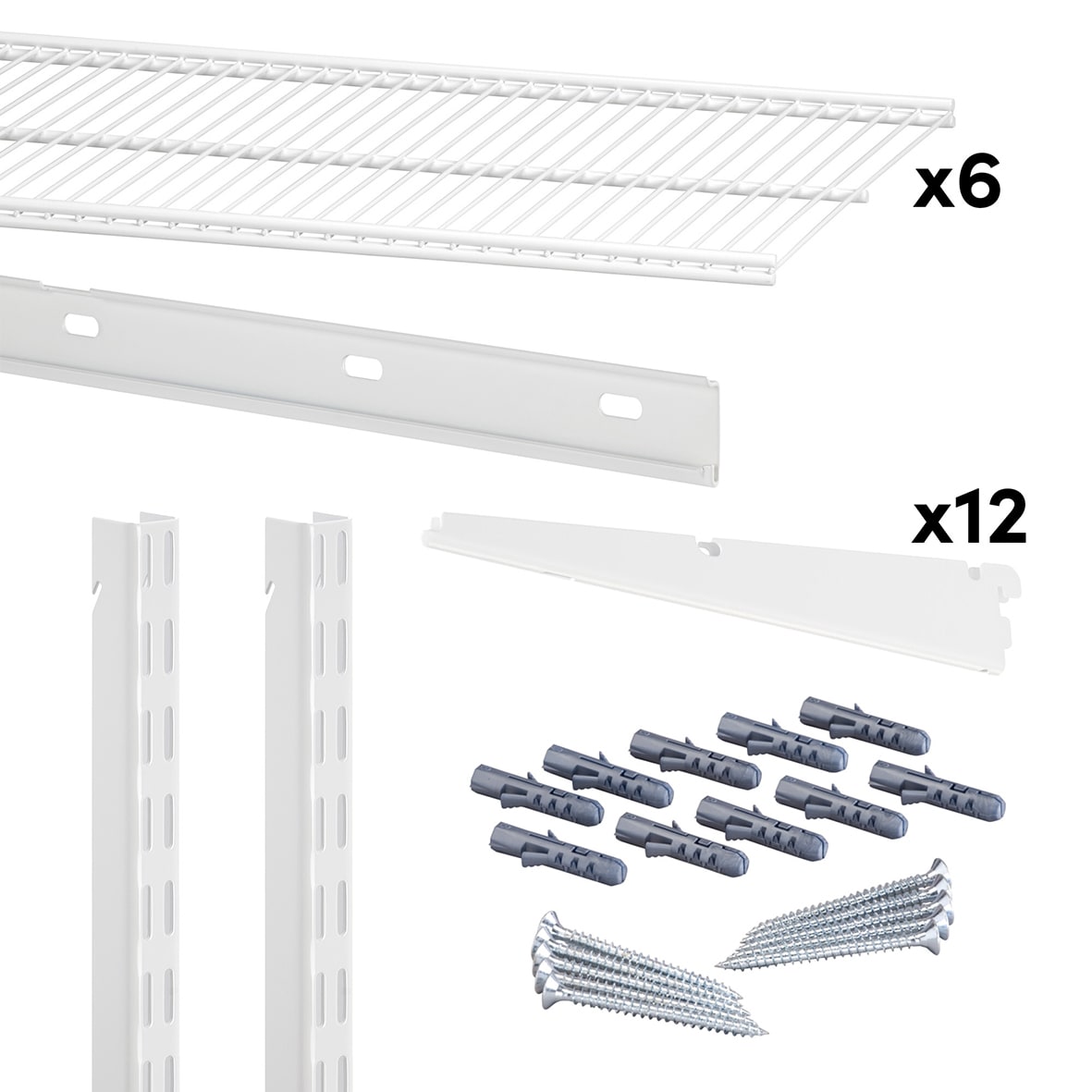 Wardrobe & Storage Starter Kit - 1 Bay, 6 Ventilated Wire Shelf - 641 x 2140 x 320mm - White - view 3