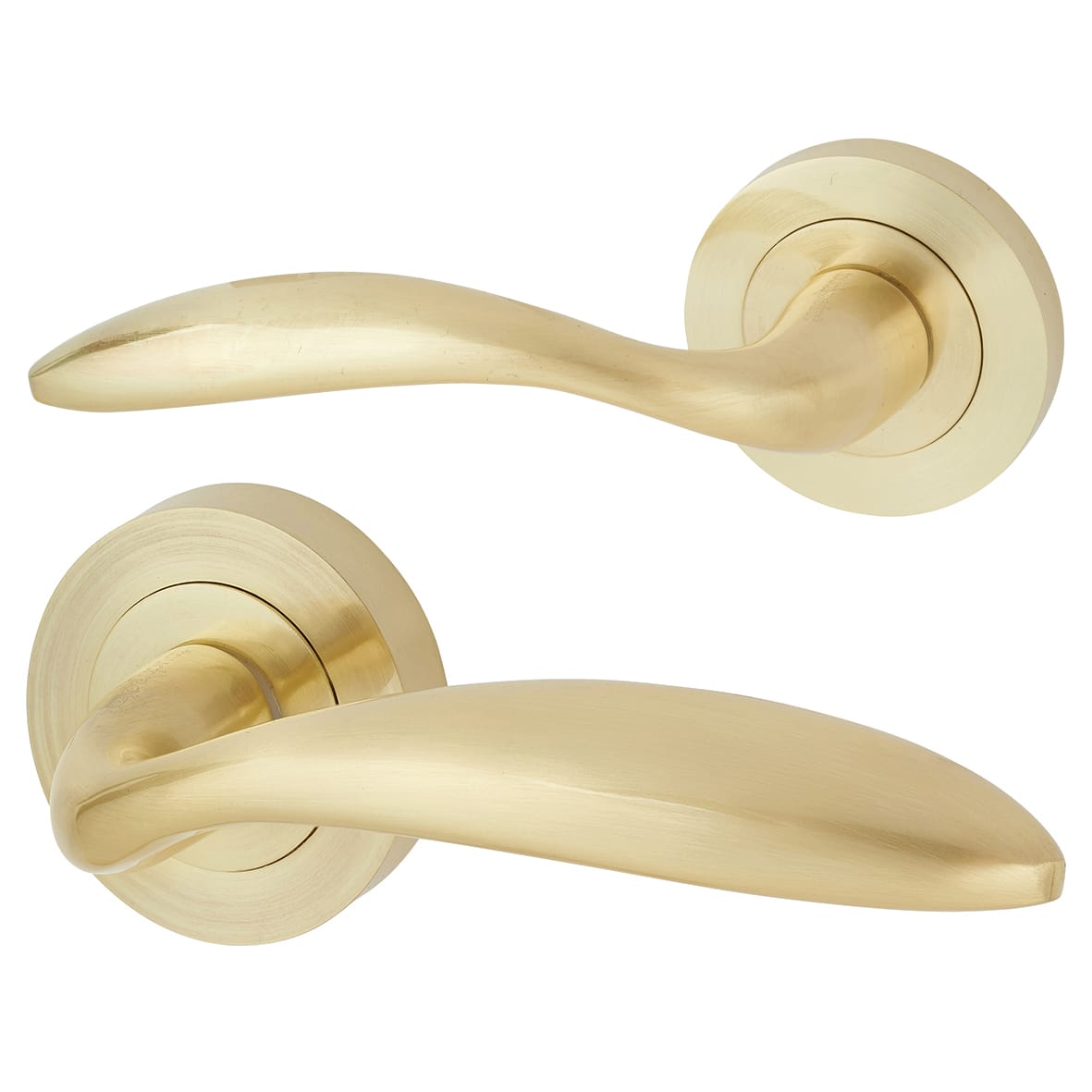 Satin Brass Bathroom Deadbolt Lock Door Handles on Rose Pack - Morgan Range - view 2