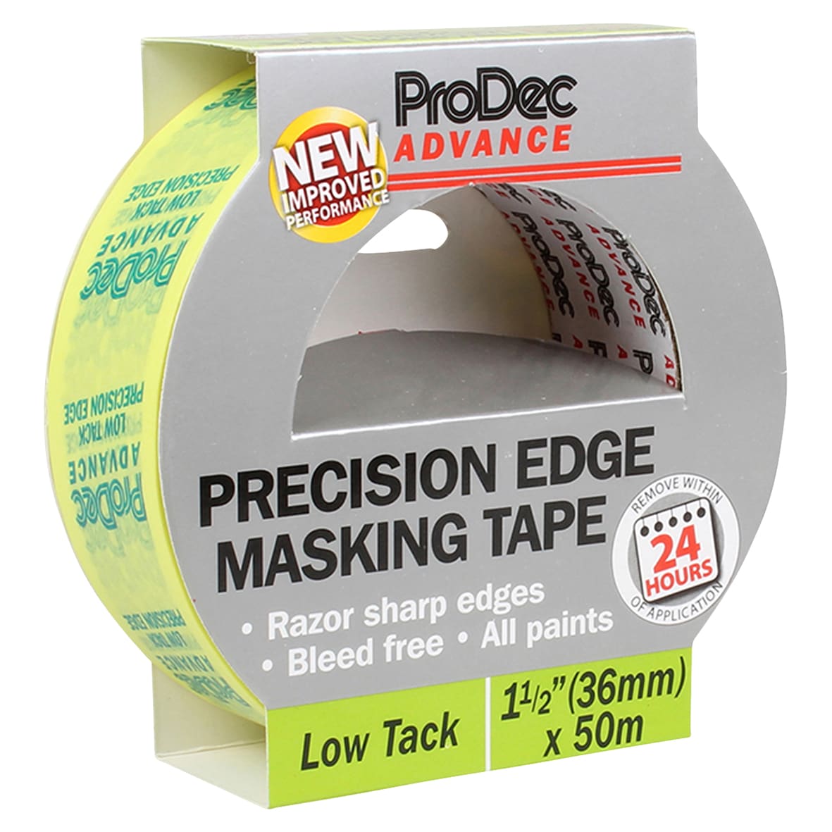 Low Tack Precision Edge Masking Tape - 36mm x 50m - Yellow - view 2
