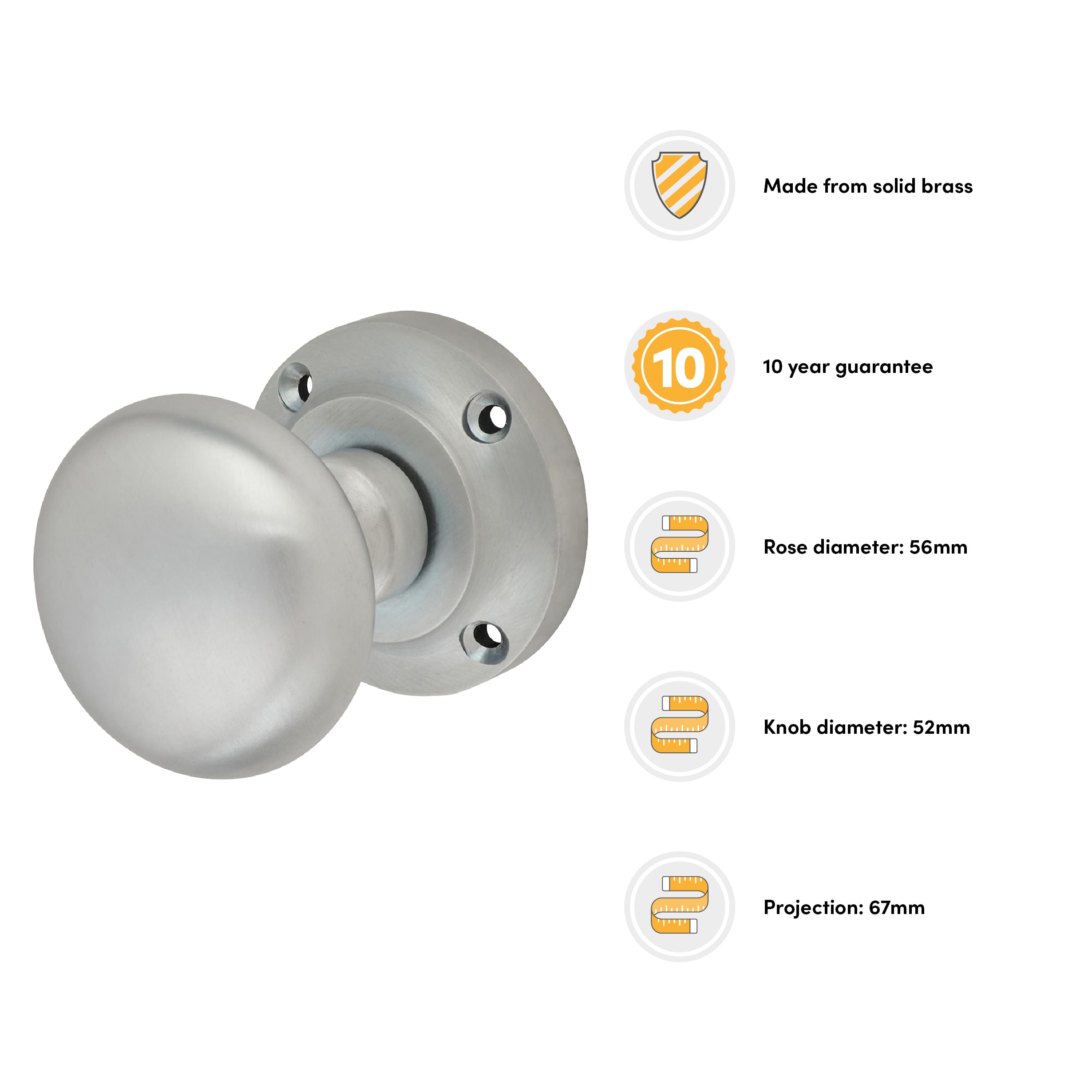 Satin Chrome Round Rim Door Knob - 56mm Rose Diameter - view 3