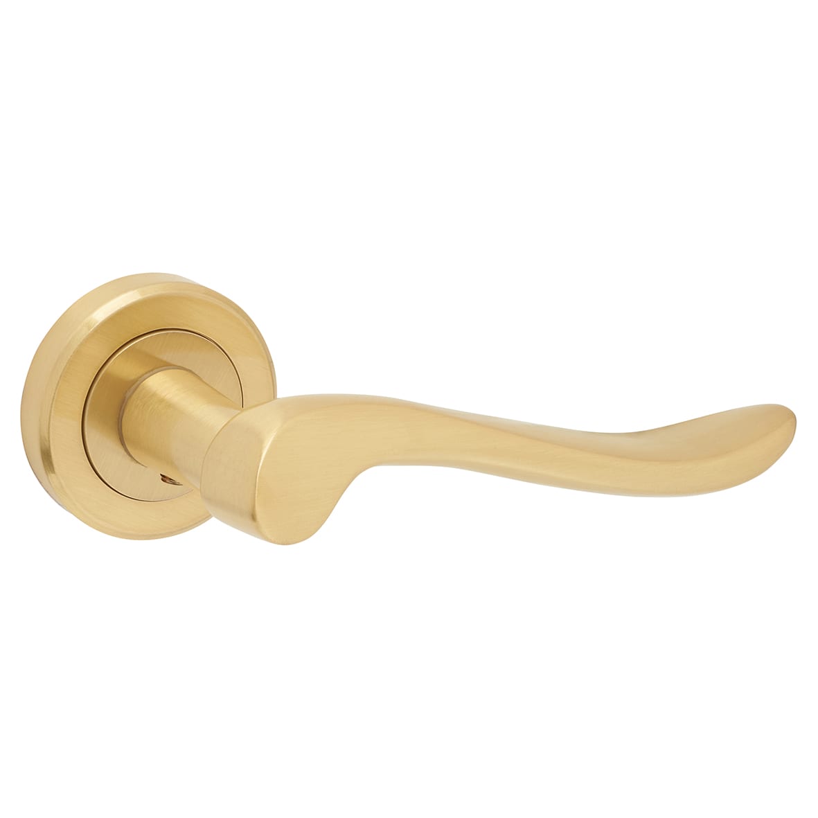 Brass Satin Brass Scroll Door Handles on Round Rose - Verdun Range - view 2