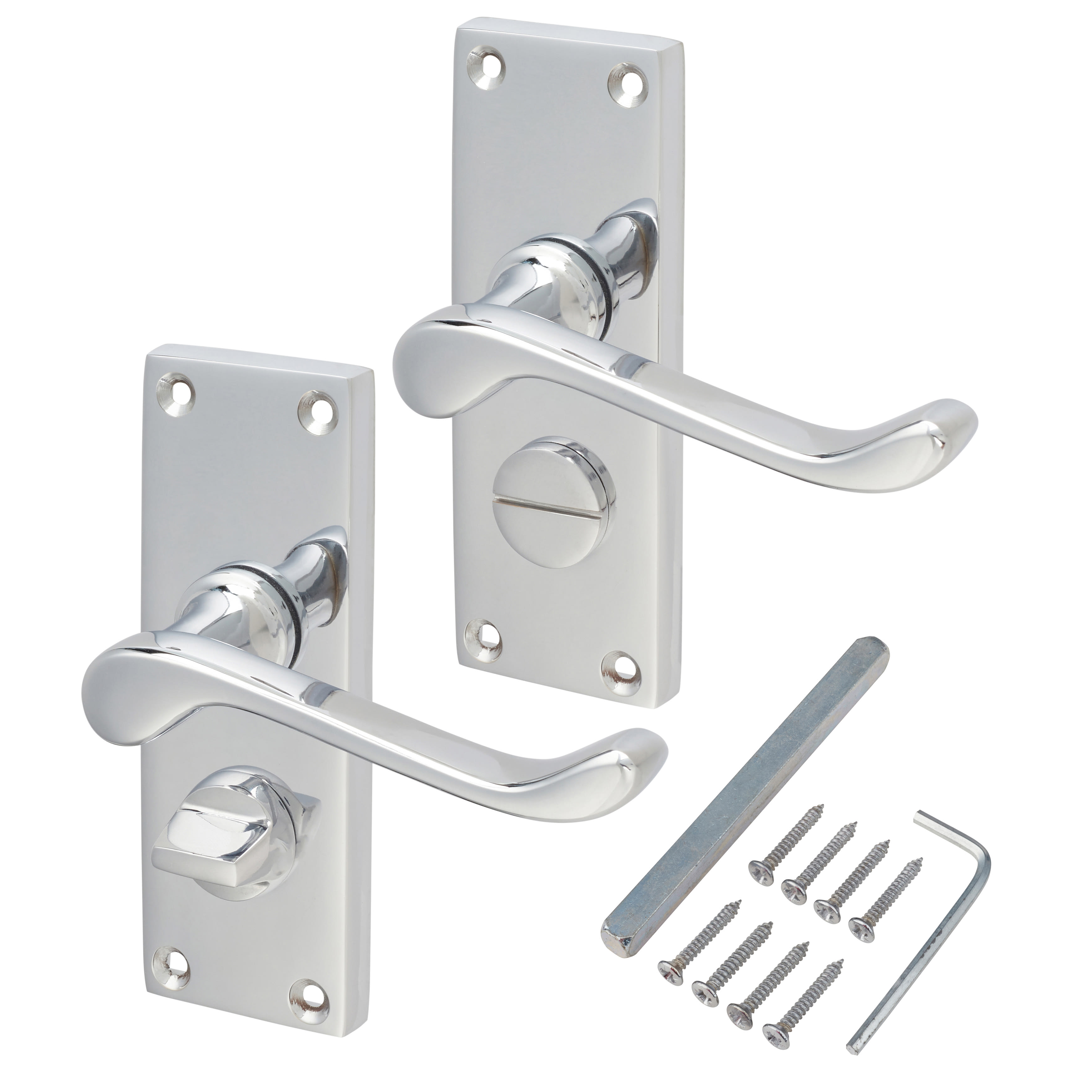 Polished Chrome Victorian Scroll Privacy Door Handles - Short Plate - 118 x 42mm - view 3