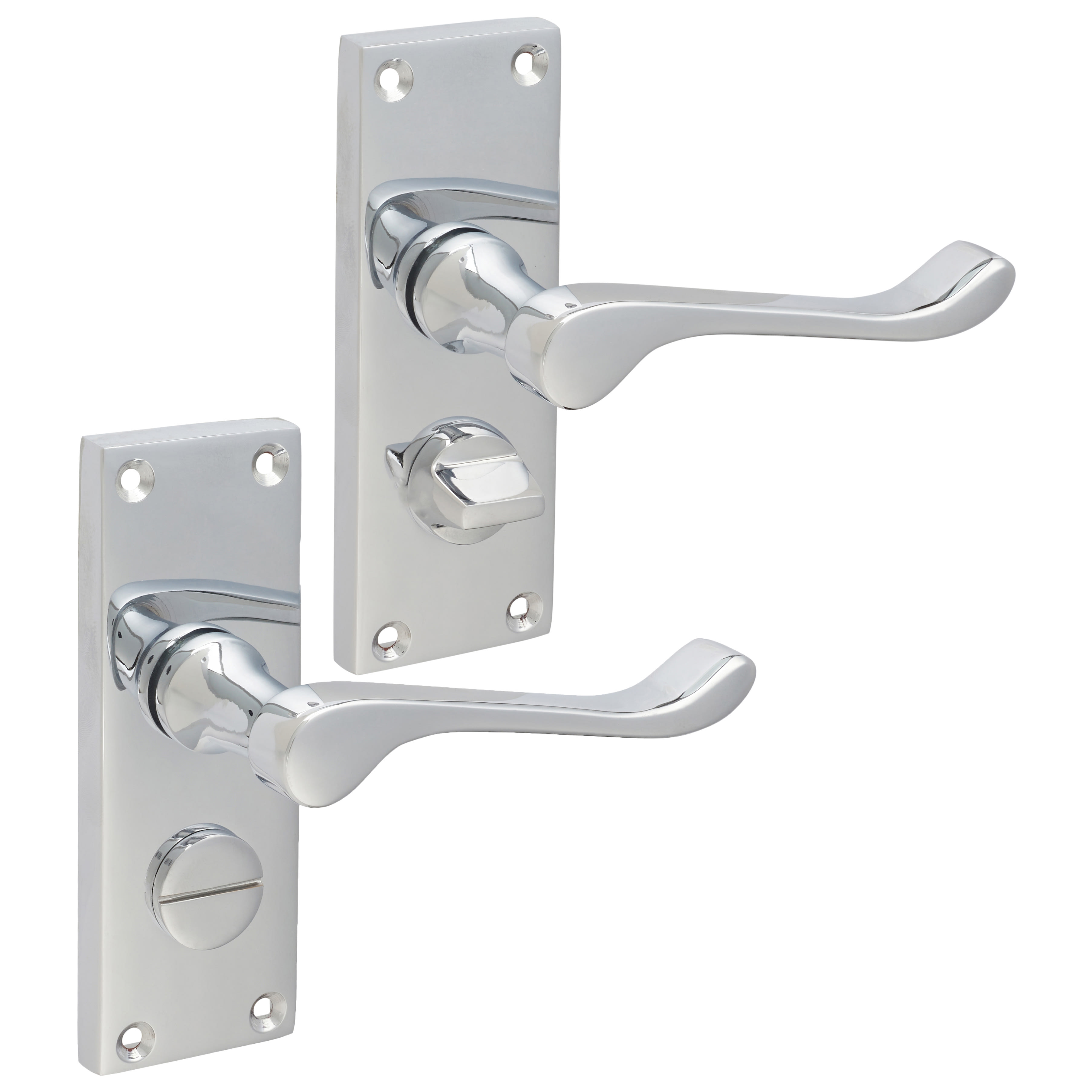 Polished Chrome Victorian Scroll Privacy Door Handles - Short Plate - 118 x 42mm - view 4